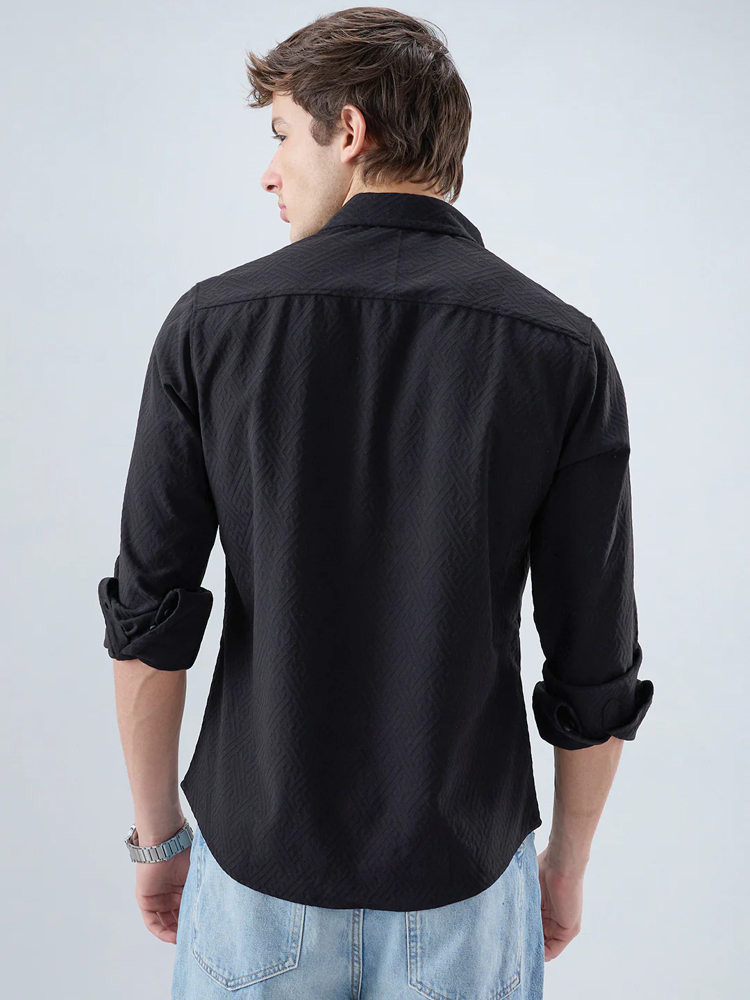 Black Interlock Maze Weave Knitted Shirt - Image 7