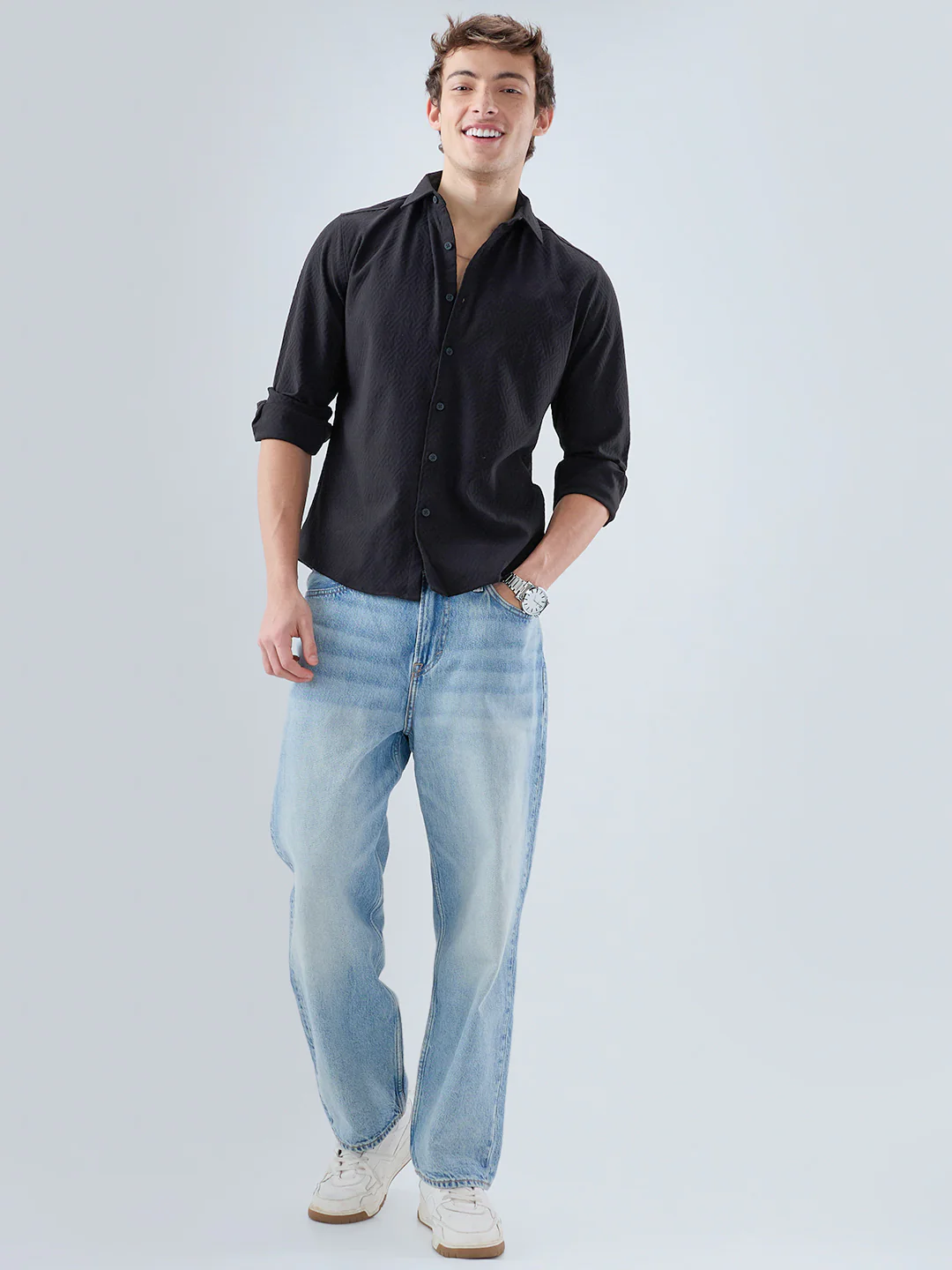 Black Interlock Maze Weave Knitted Shirt - Image 8