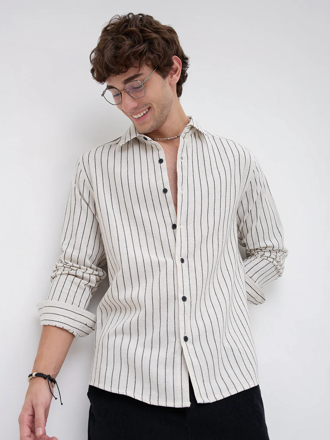 Black & Ivory Saddle Weave Contrast Stripe Shirt - Image 2