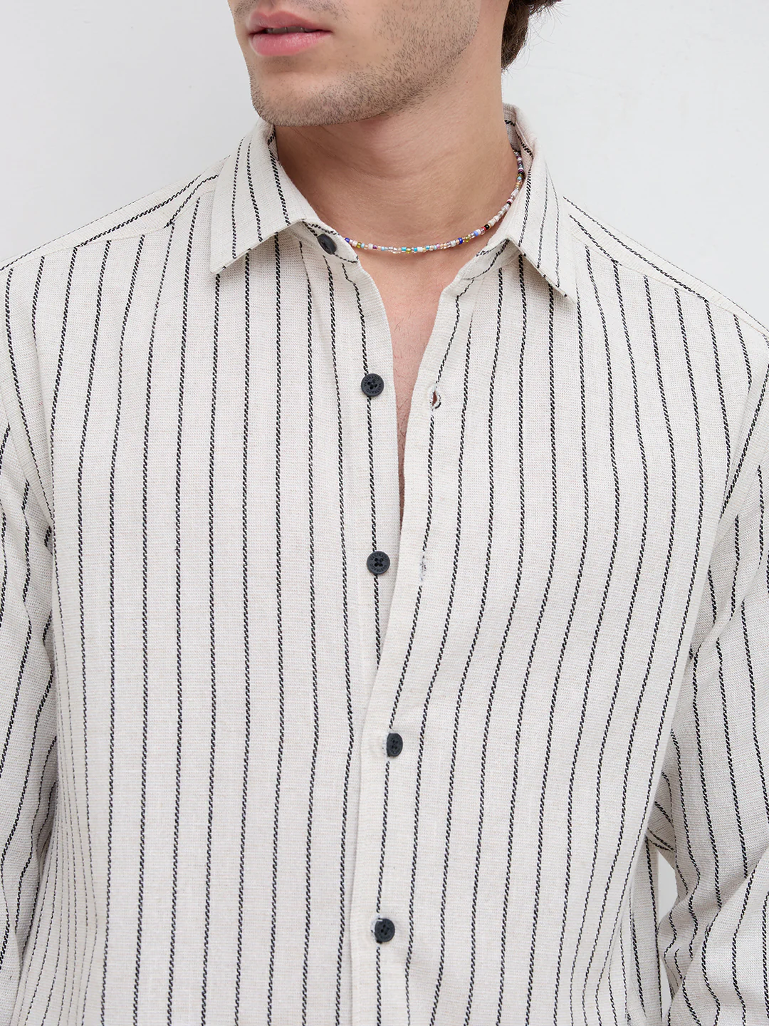 Black & Ivory Saddle Weave Contrast Stripe Shirt - Image 3