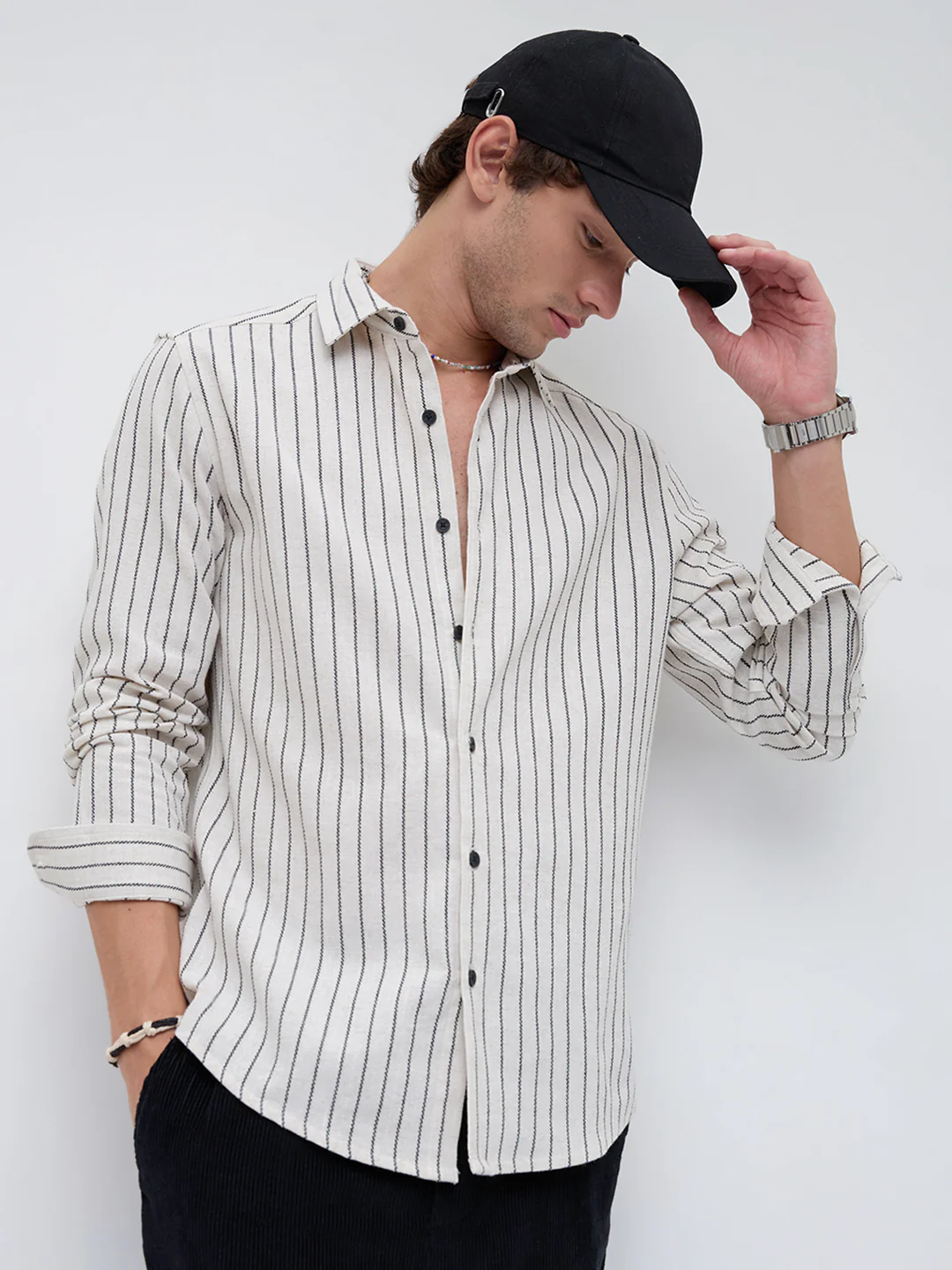 Black & Ivory Saddle Weave Contrast Stripe Shirt - Image 4