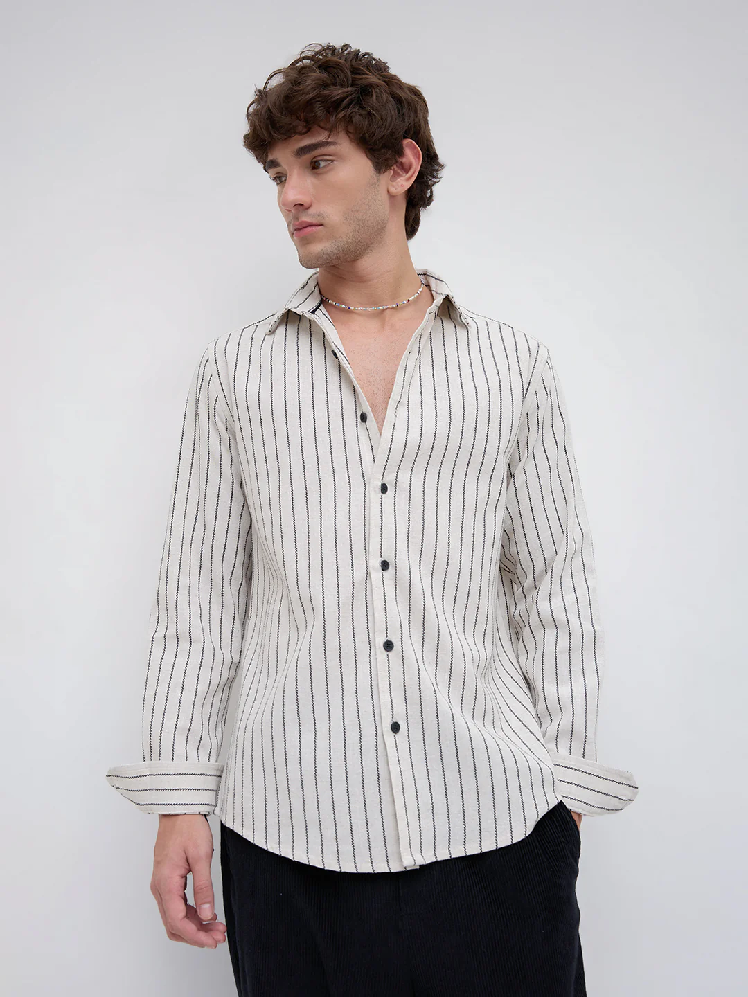 Black & Ivory Saddle Weave Contrast Stripe Shirt - Image 5