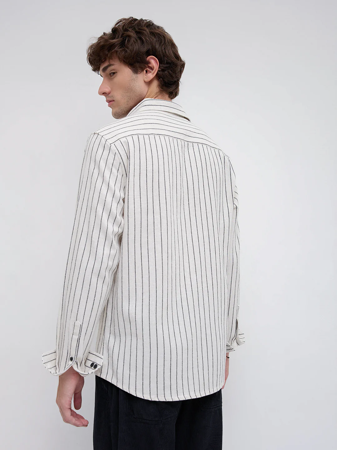 Black & Ivory Saddle Weave Contrast Stripe Shirt - Image 7