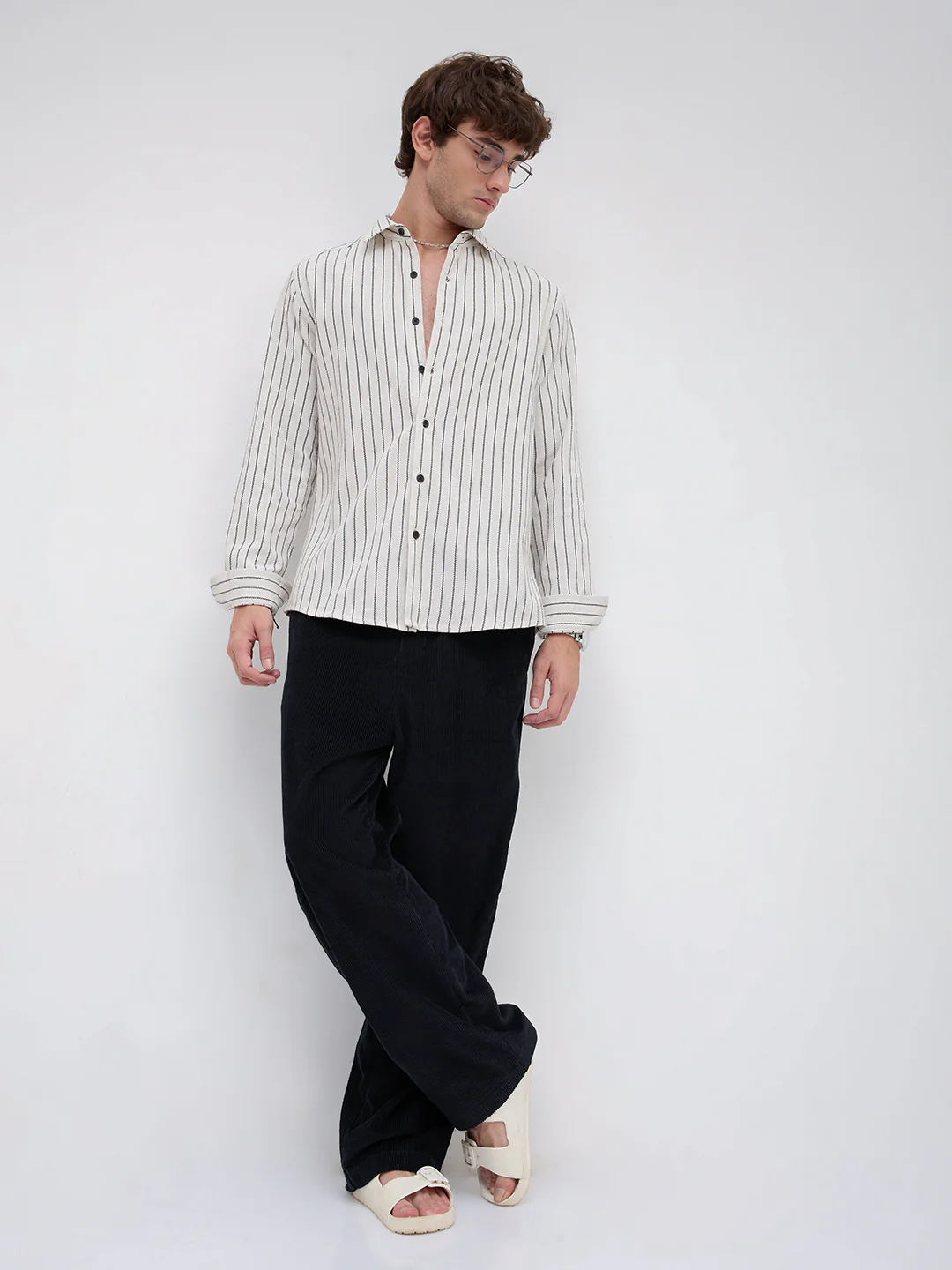 Black & Ivory Saddle Weave Contrast Stripe Shirt - Image 8