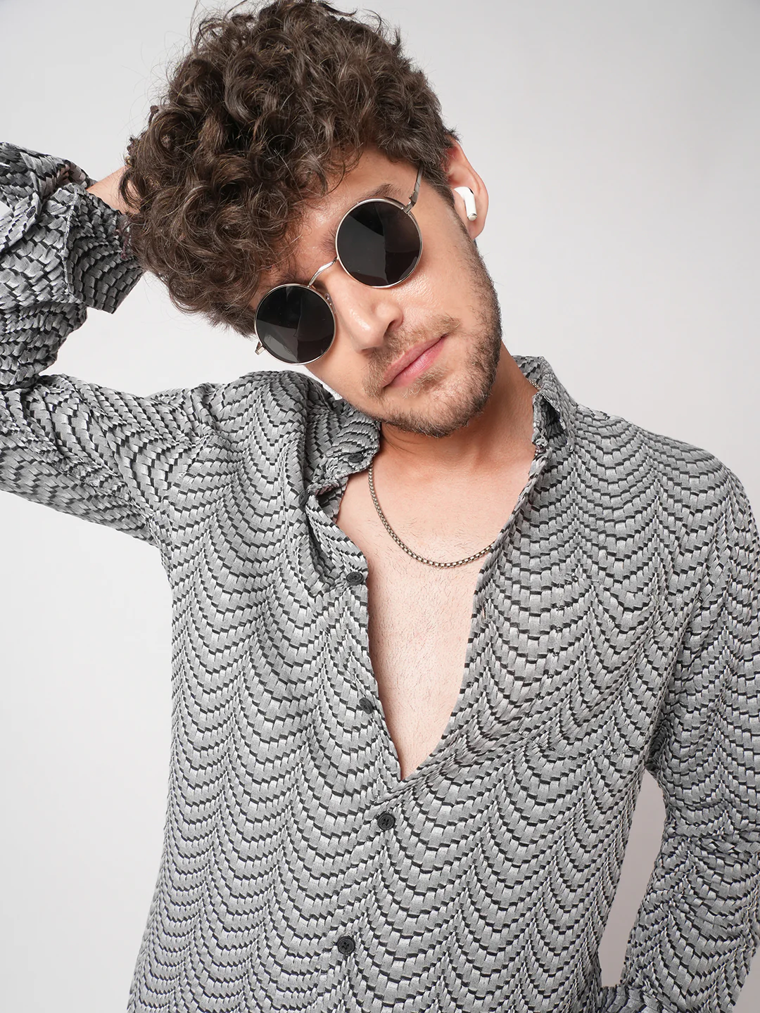 Black Jacquard Weaved Shirt