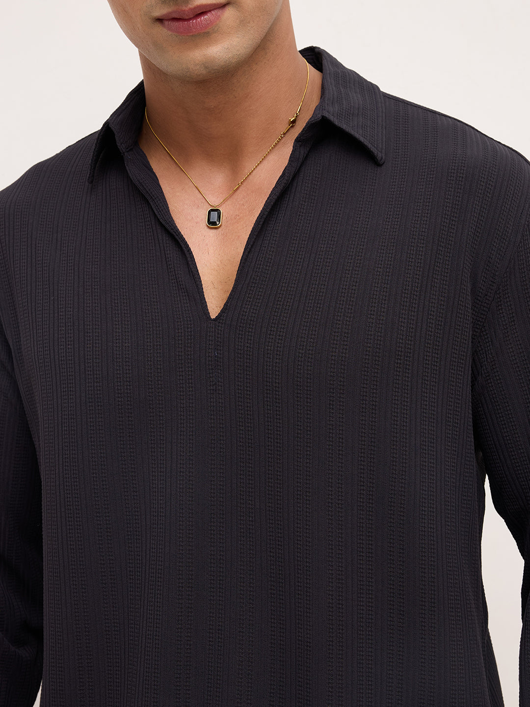 Black Linework Airknit Oversized Polo Shirt - Image 3
