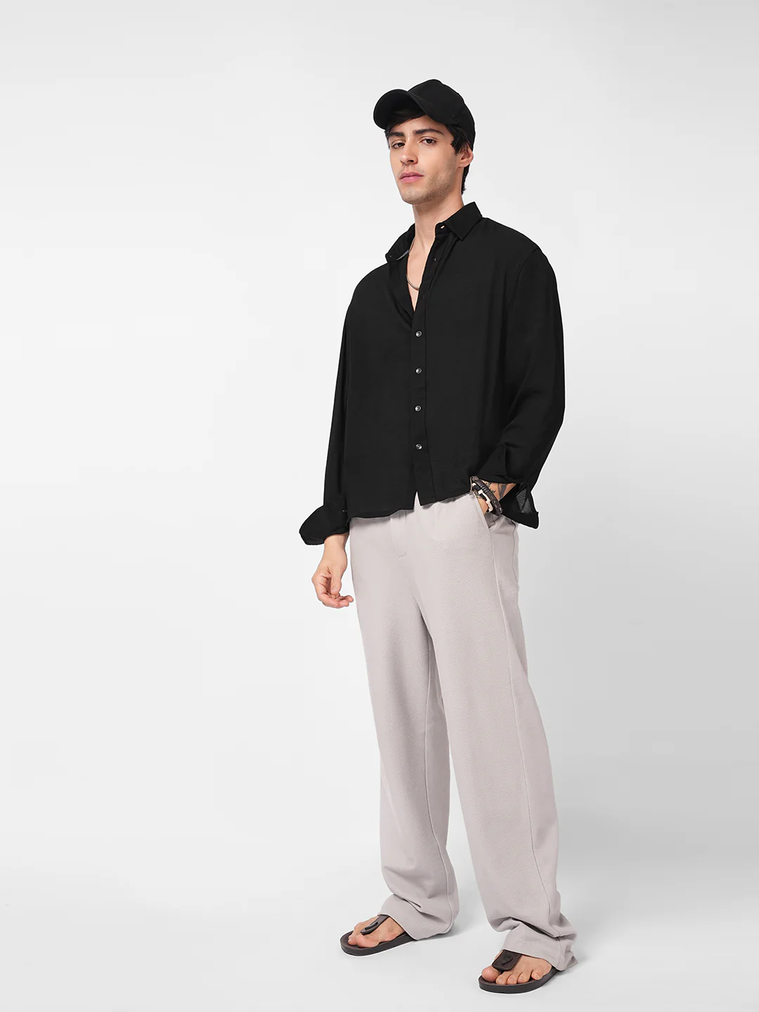 Classic Black Crinkled Boxy Fit Crop Shirt - Image 7