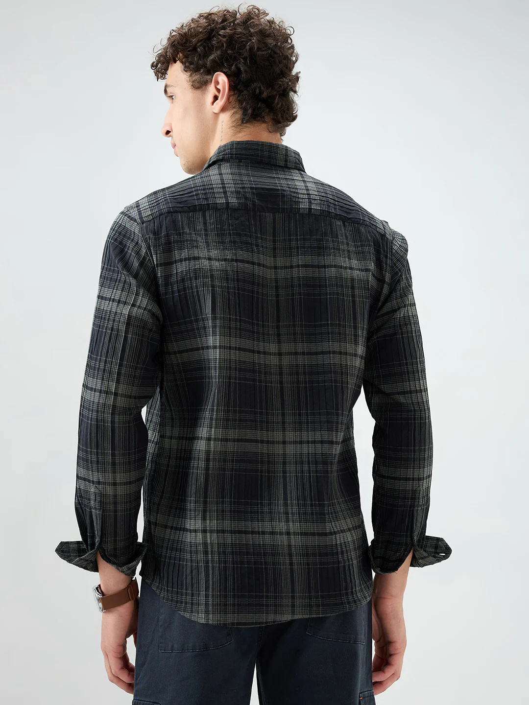 Black & Olive Plaid Checks Textured Shirt - Image 7