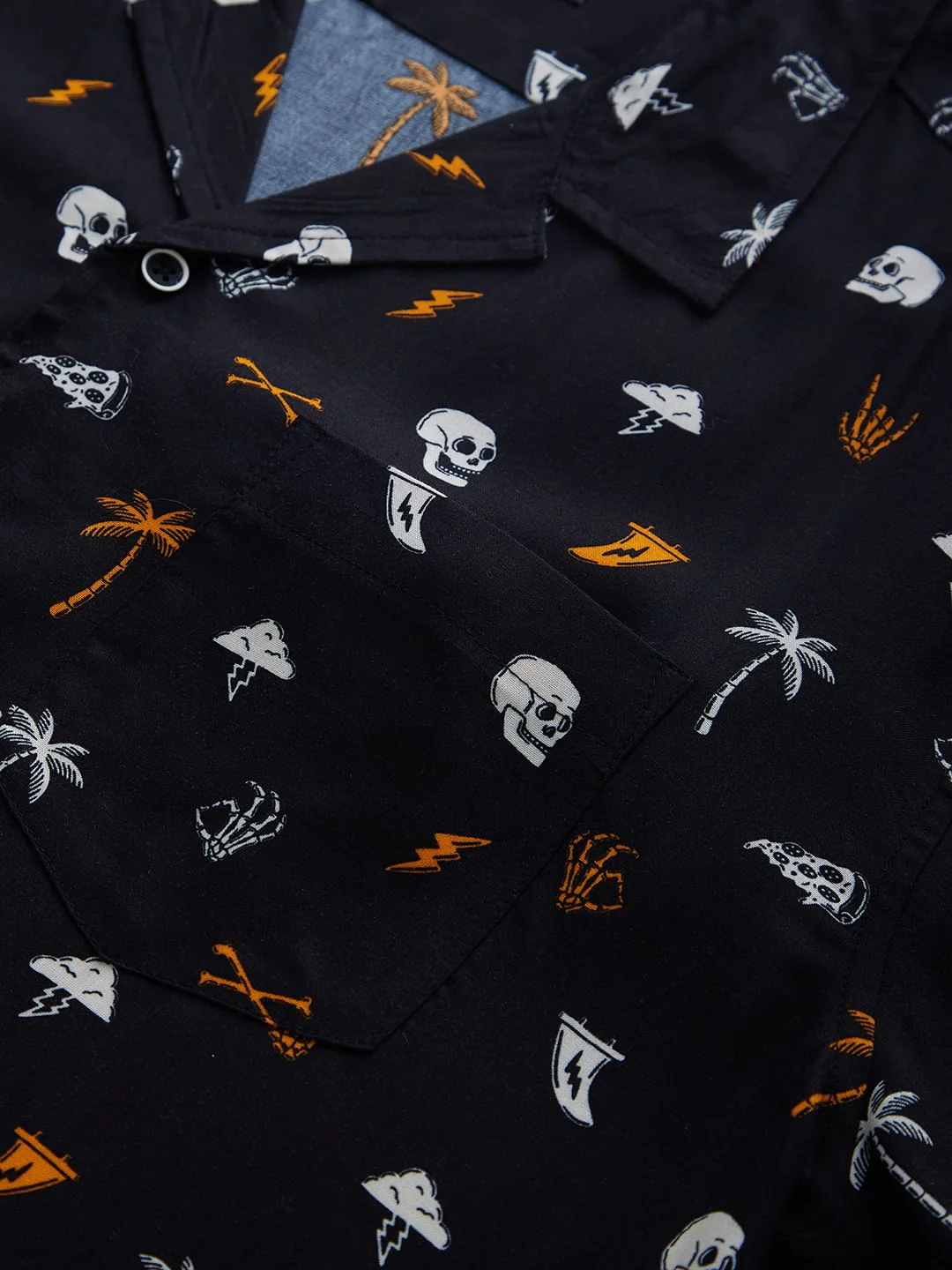 Black Printed Notch Collar Oversized Shirt - Image 3