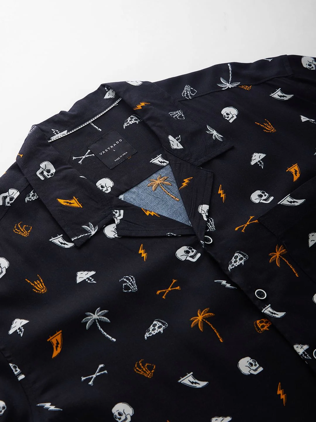 Black Printed Notch Collar Oversized Shirt - Image 9