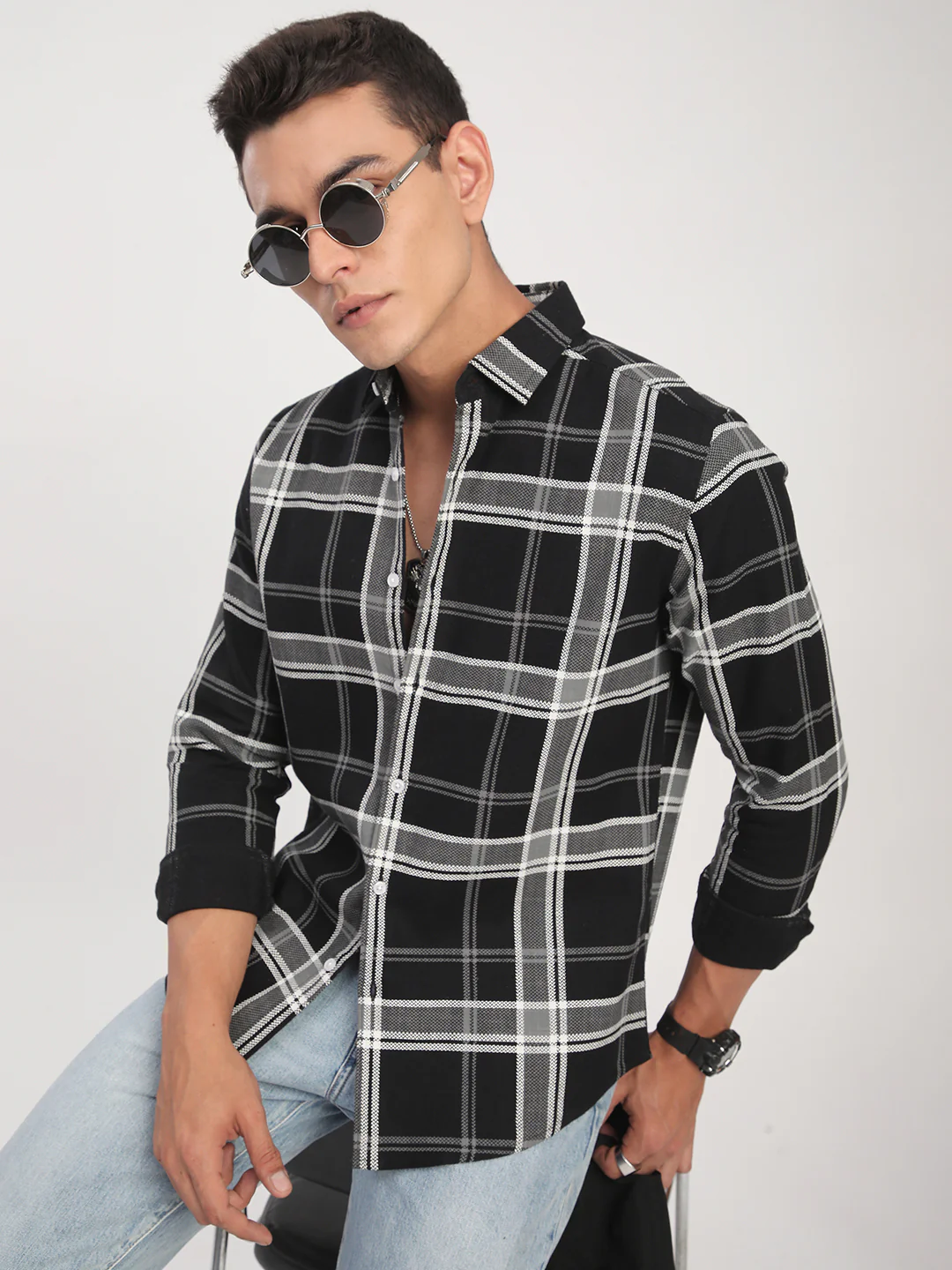 Black Twill Checks Shirt