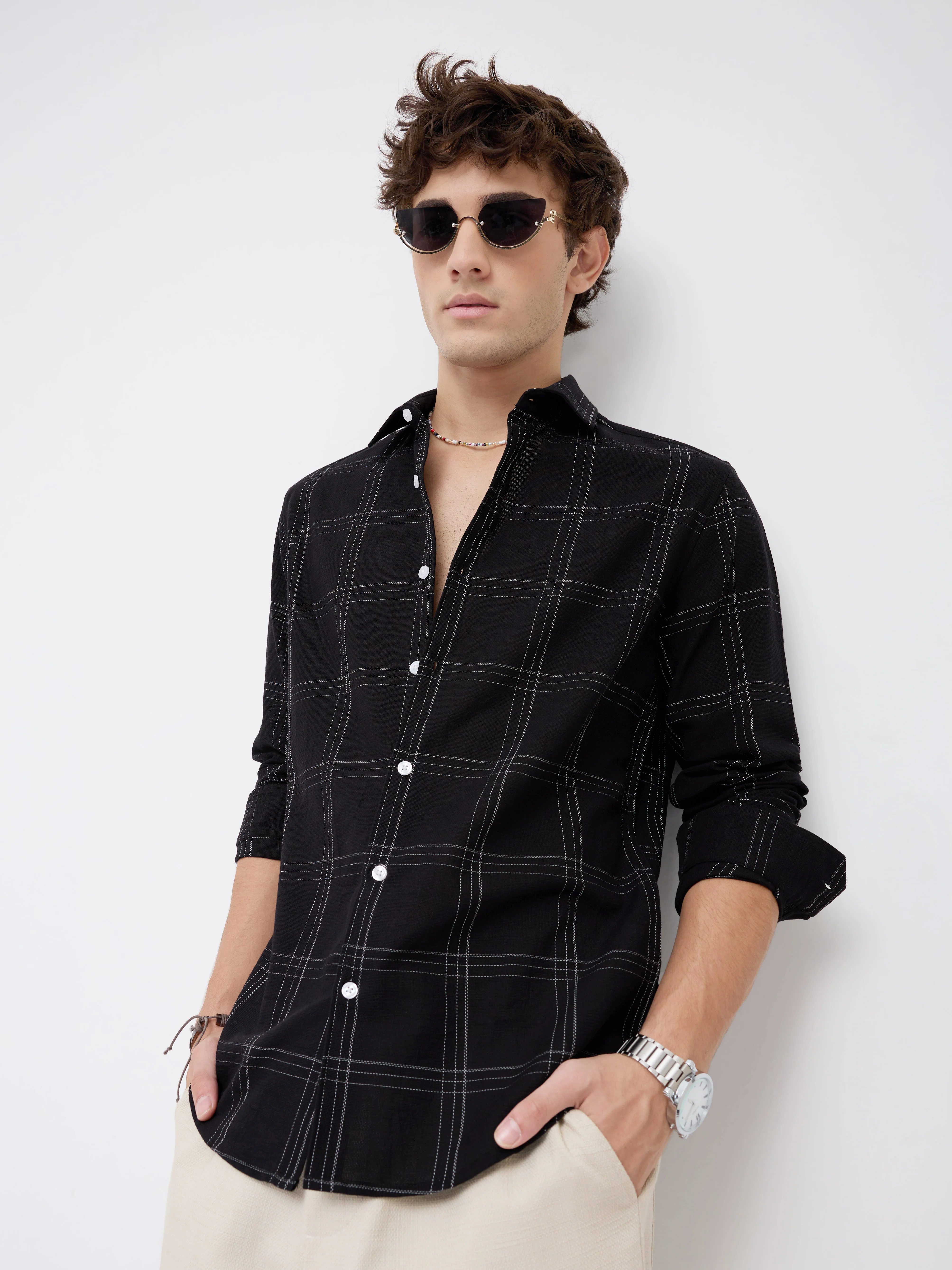Blackout Contrast Chalkline Checked Shirt - Image 2
