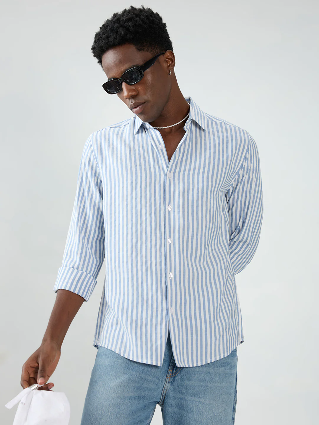 Blue Candy Striped Vacation Shirt - Image 4