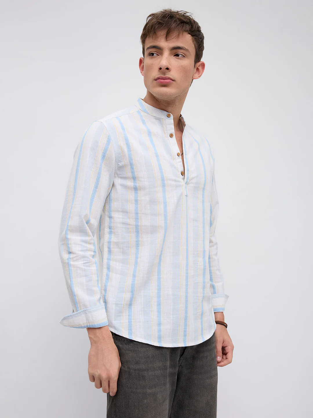 Blue Haze & Grey Vertical Stripe Kurta - Image 6