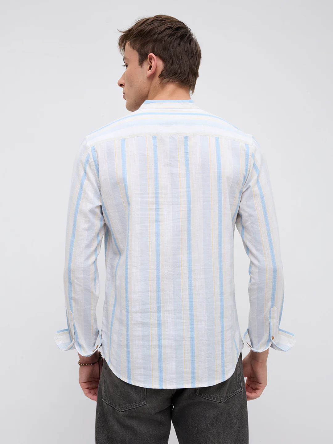 Blue Haze & Grey Vertical Stripe Kurta - Image 7