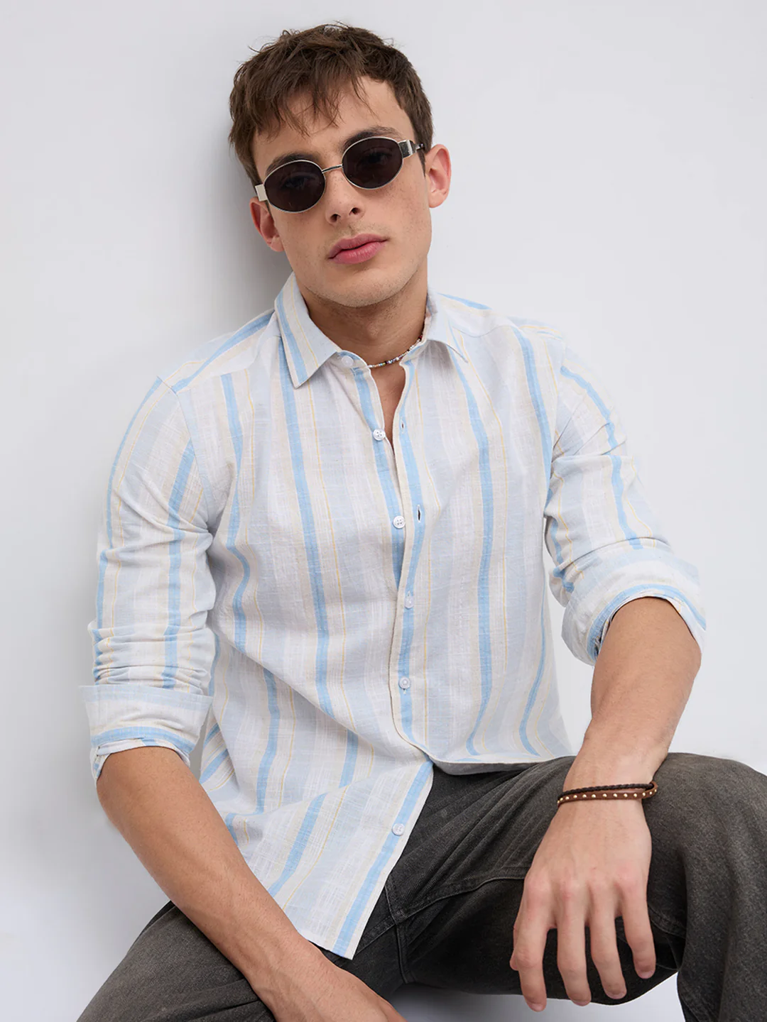 Blue Haze & Grey Vertical Stripe Shirt
