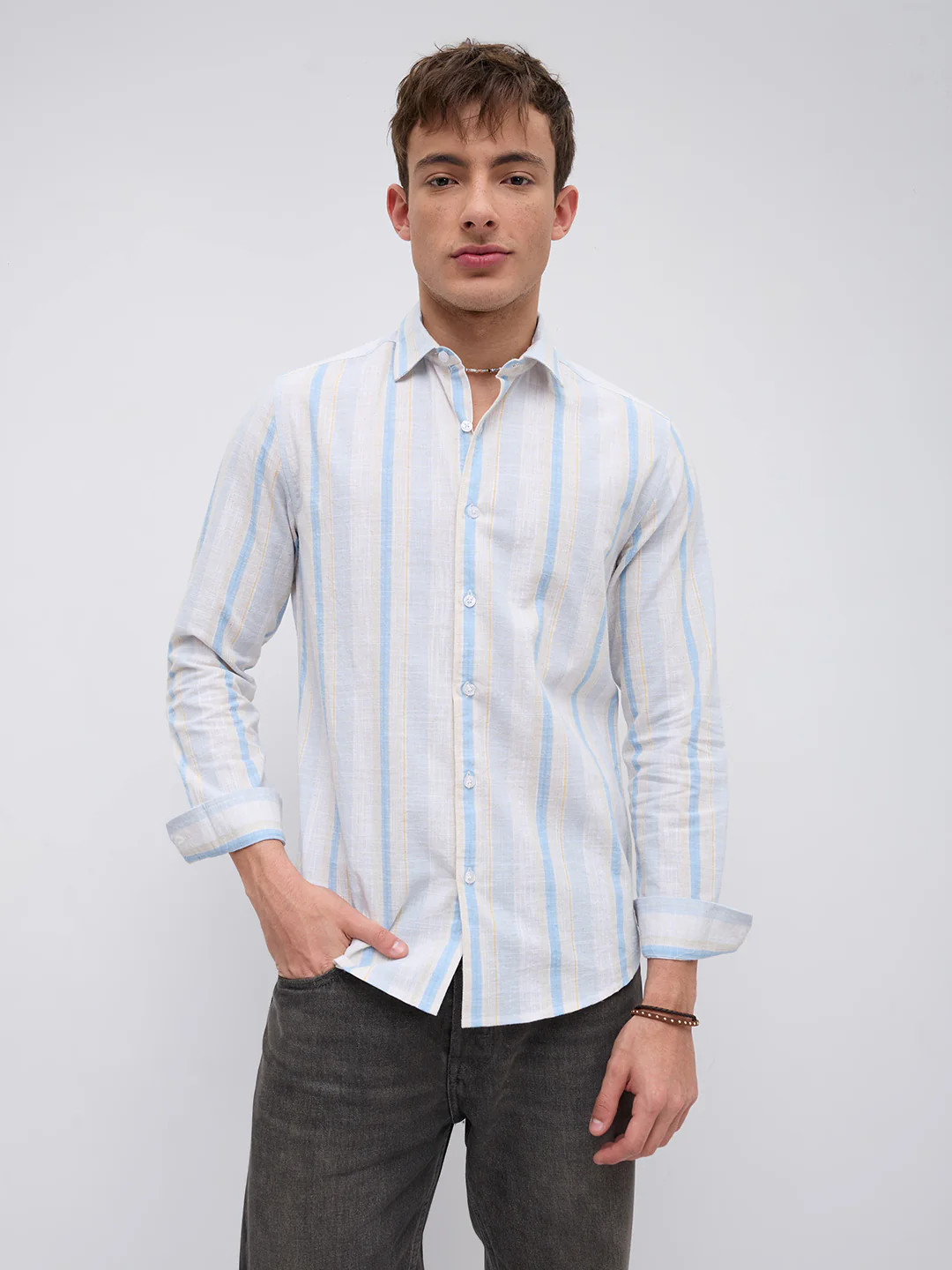 Blue Haze & Grey Vertical Stripe Shirt - Image 5
