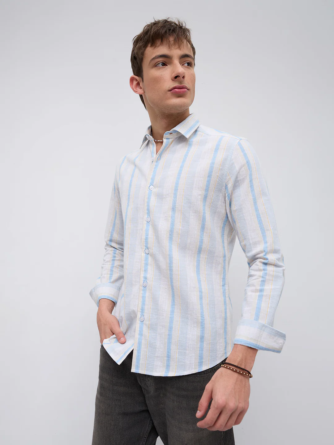 Blue Haze & Grey Vertical Stripe Shirt - Image 6