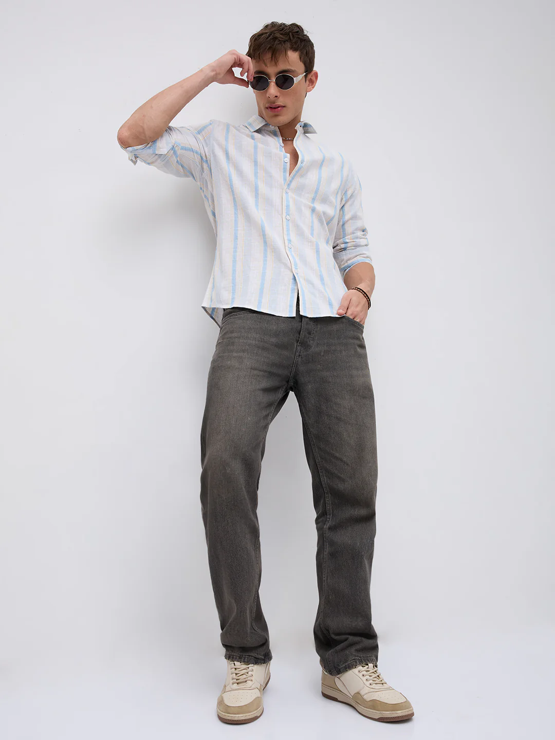 Blue Haze & Grey Vertical Stripe Shirt - Image 8