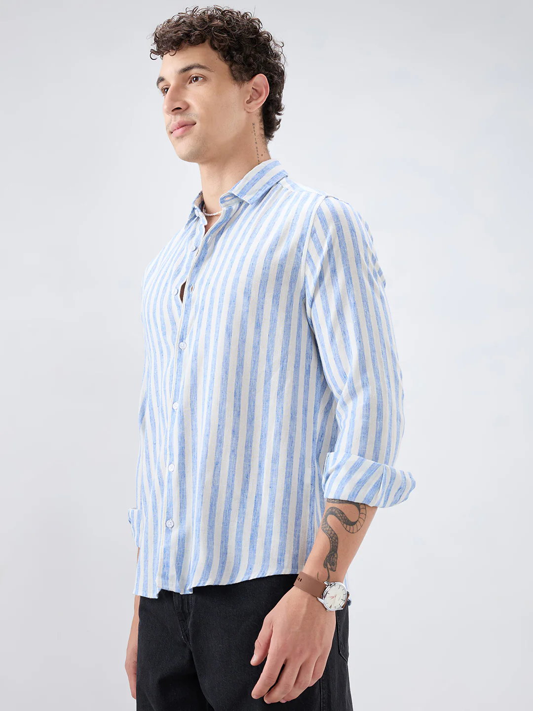 Blue & Ivory Balanced Striped Linen Blend Shirt - Image 6