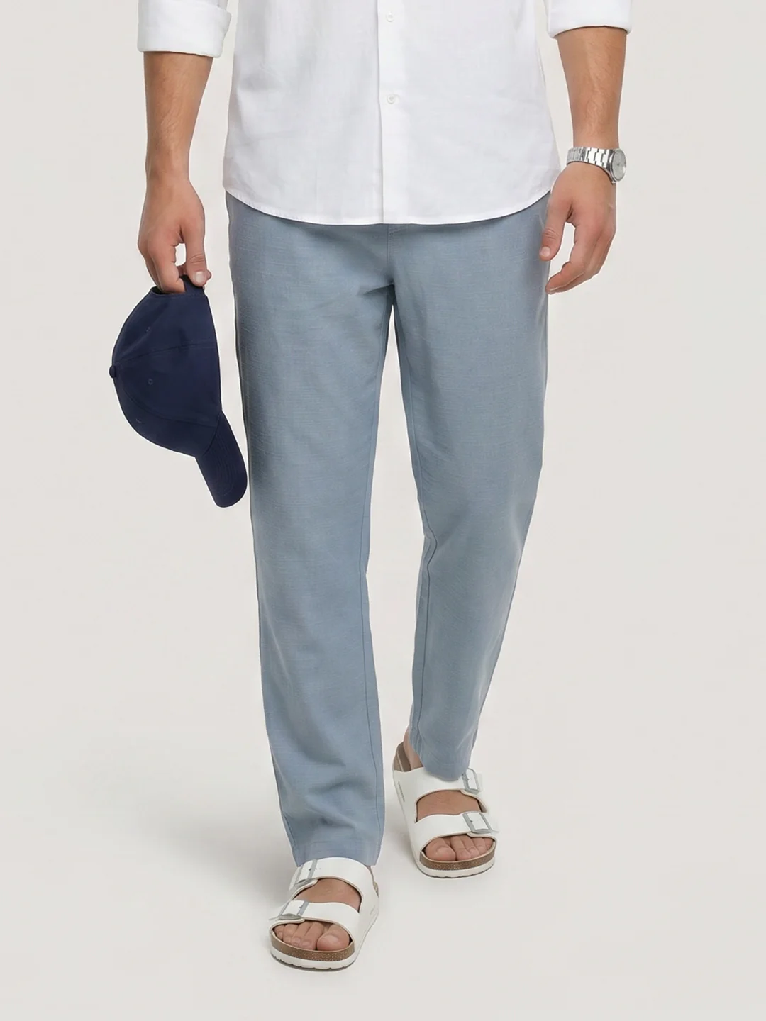 Blue Slub Chevron Textured Tapered Trousers - Image 2