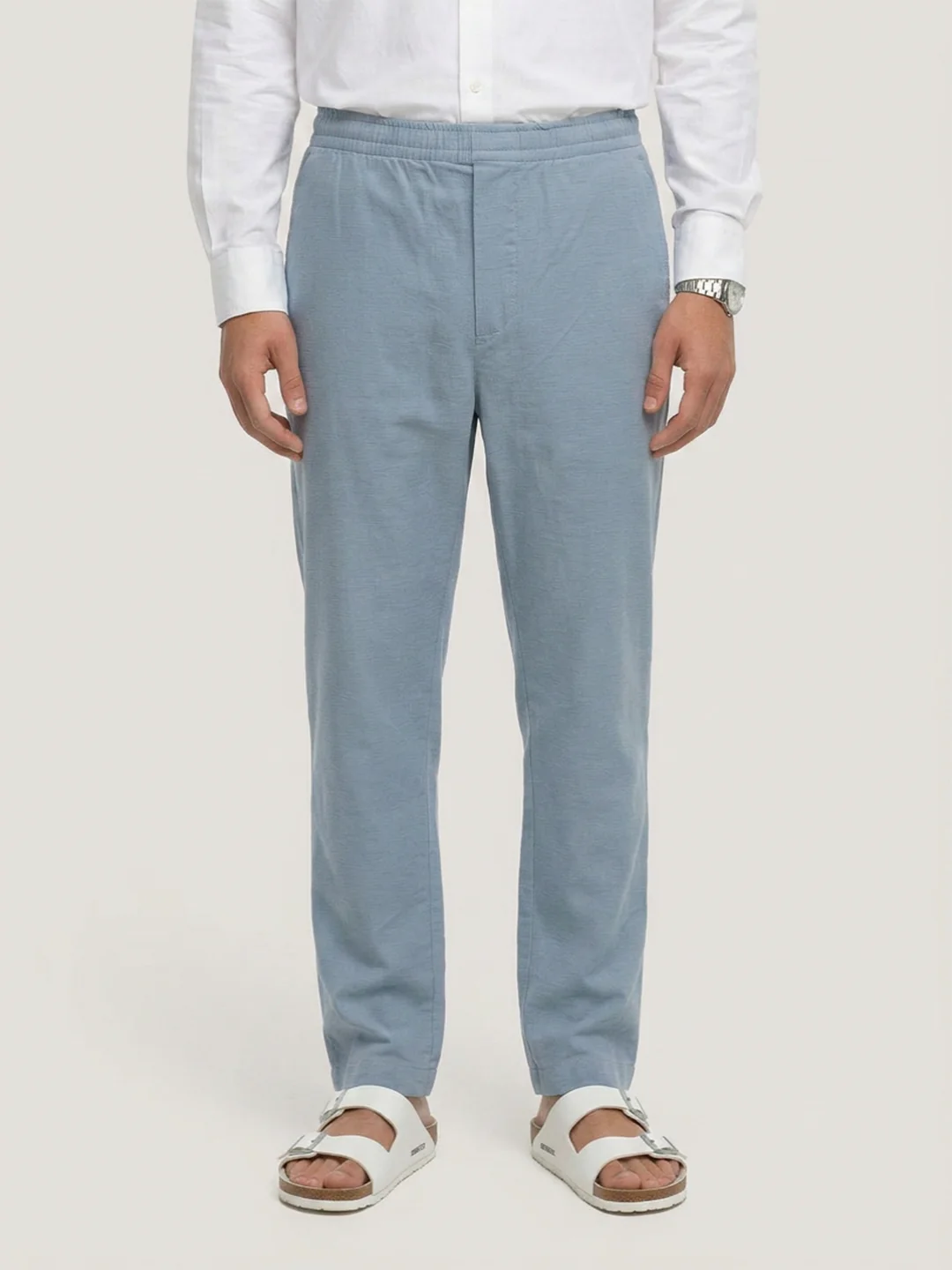 Blue Slub Chevron Textured Tapered Trousers - Image 3