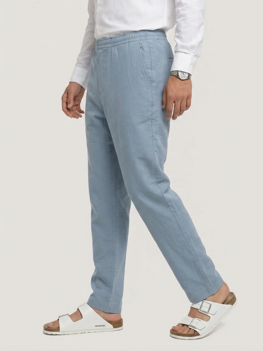 Blue Slub Chevron Textured Tapered Trousers - Image 4