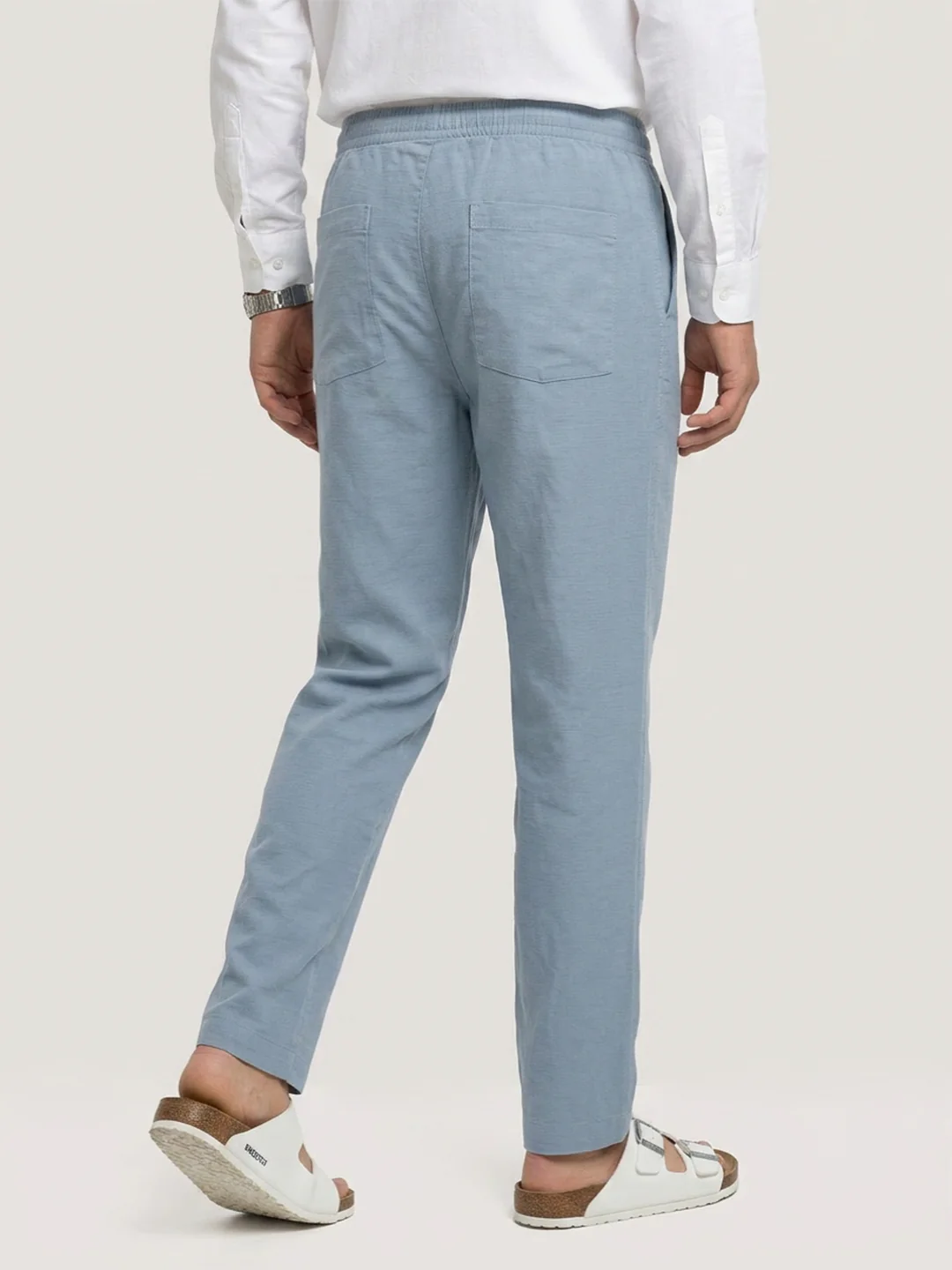 Blue Slub Chevron Textured Tapered Trousers - Image 5