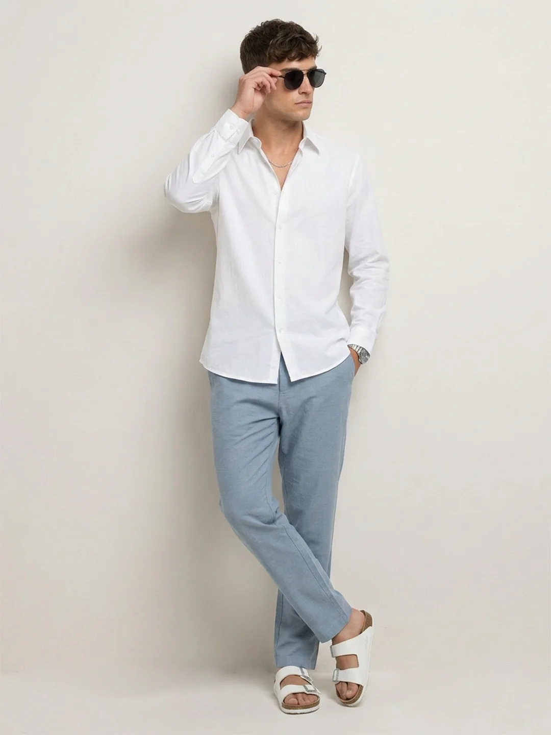 Blue Slub Chevron Textured Tapered Trousers - Image 6