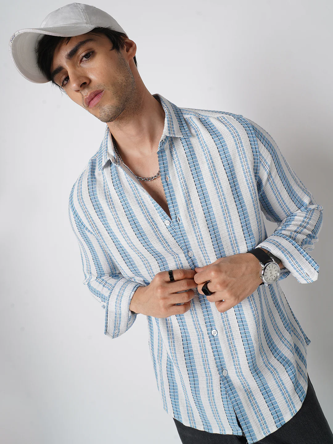 Blue & White Dobby Striped Shirt - Image 2