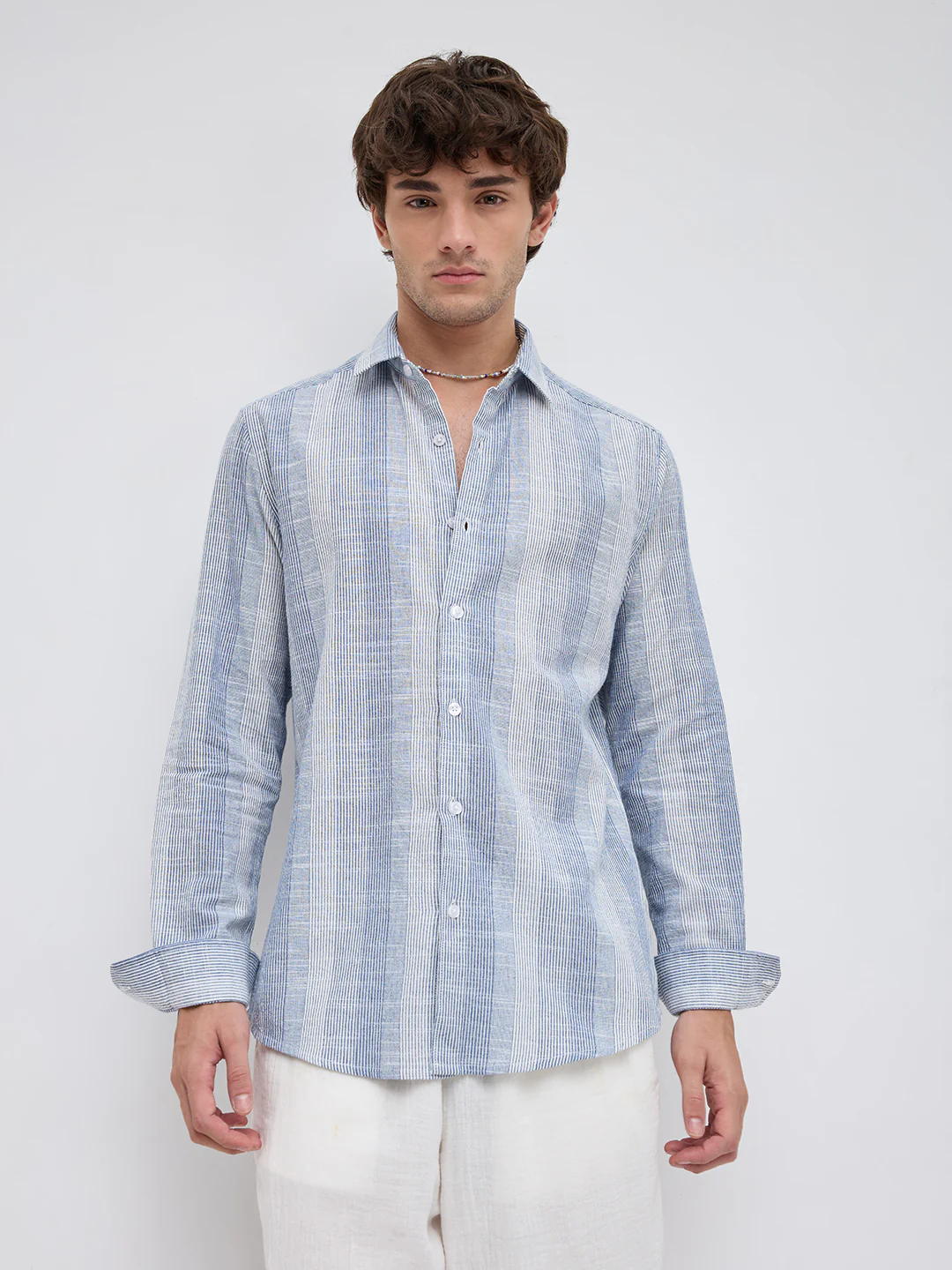 Blue & White Refined Multi Striped Shirt - Image 5