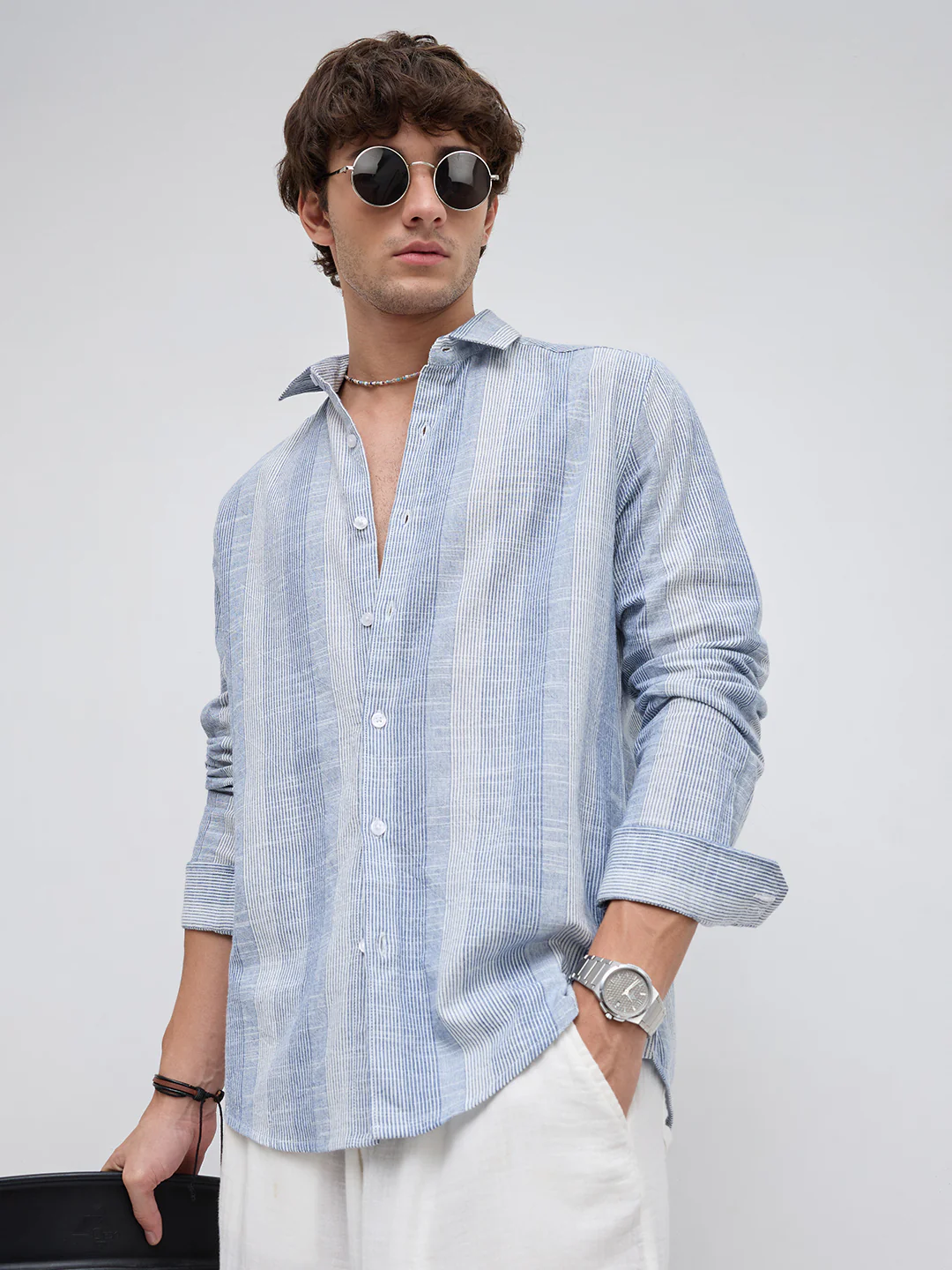 Blue & White Refined Multi Striped Shirt - Image 6