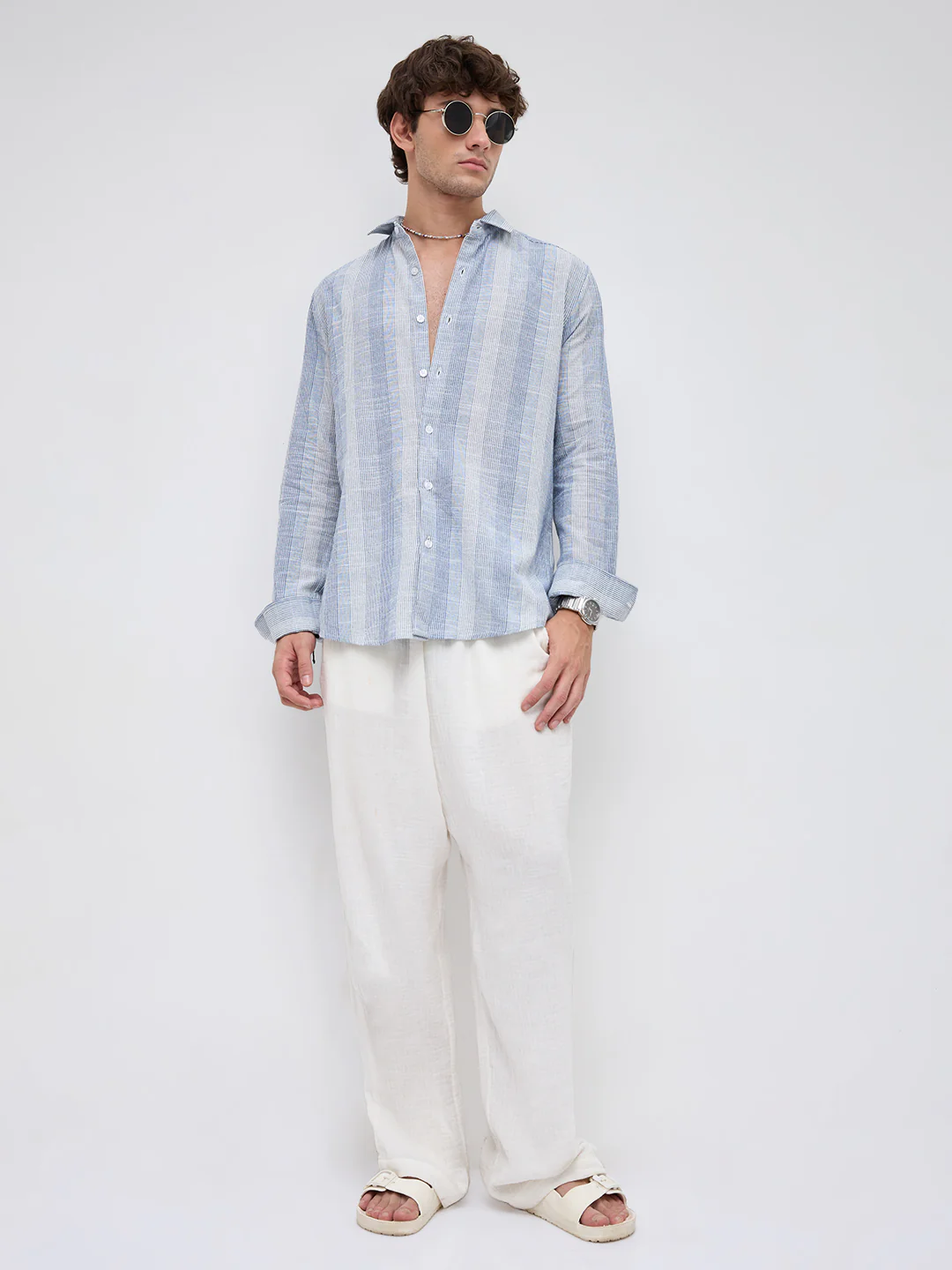 Blue & White Refined Multi Striped Shirt - Image 8