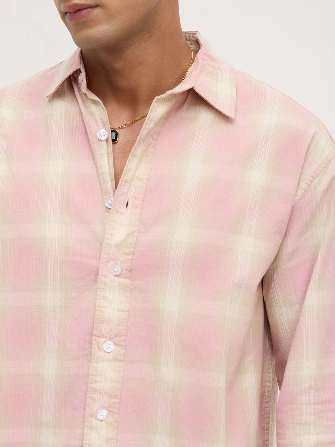 Blush Pink Block Checks Boxy Fit Crop Shirt - Image 3