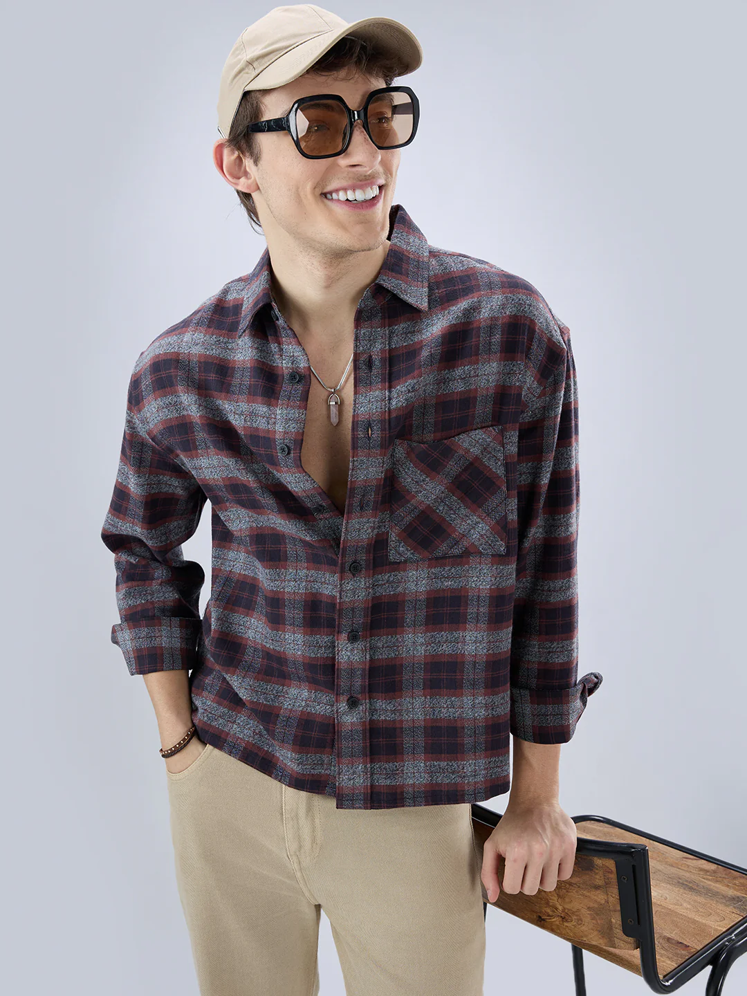 Brown & Black Boxy Fit Crop Flannel - Image 2