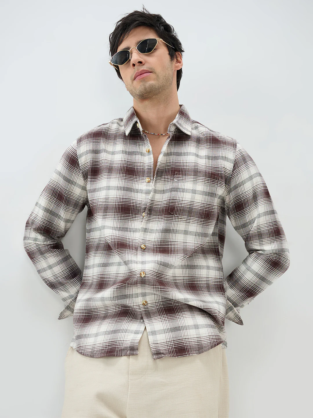 Brown & White Sable Grid Checks Shirt - Image 2