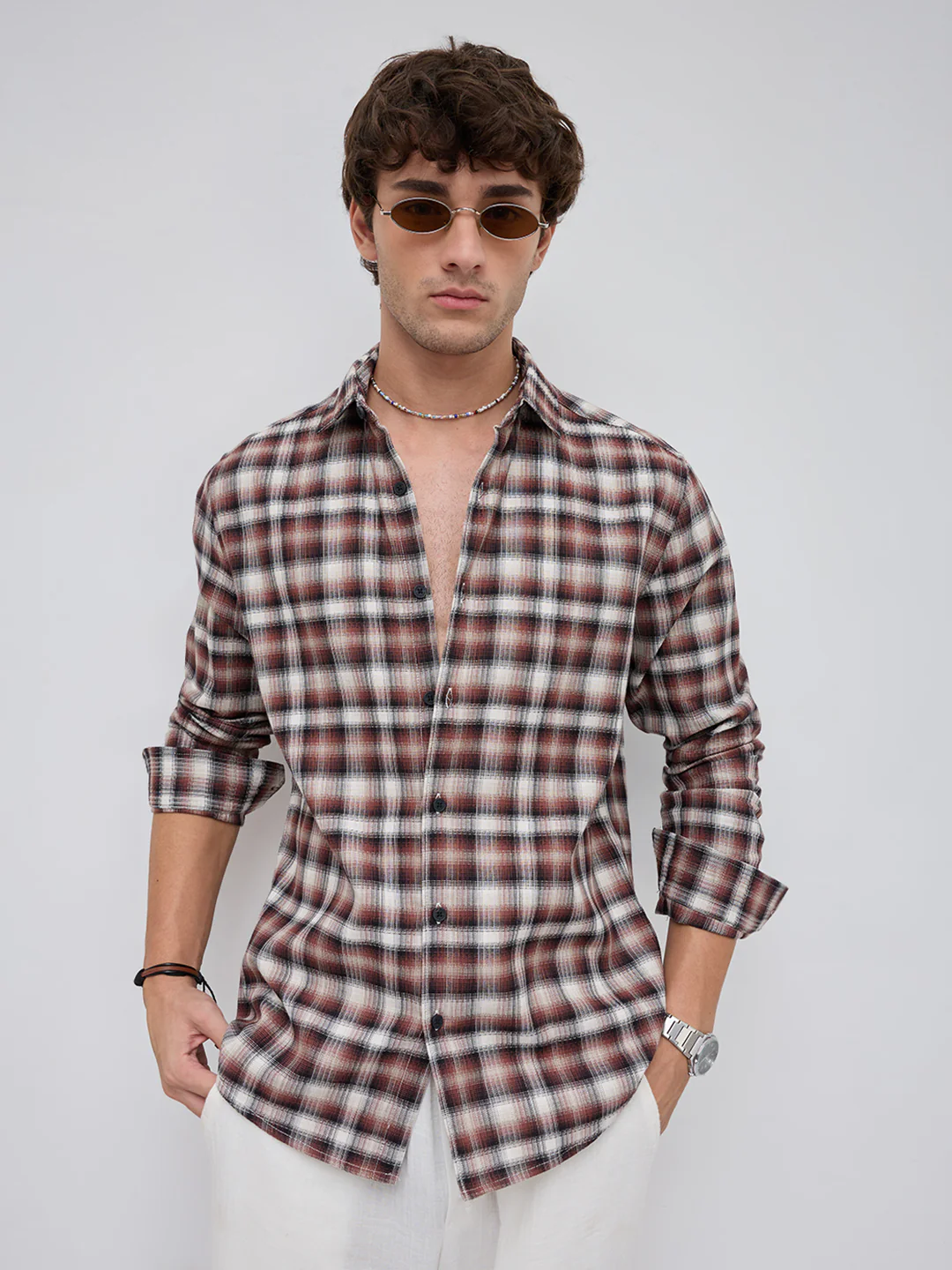 Brown & Ivory Shadow Checks Shirt - Image 2