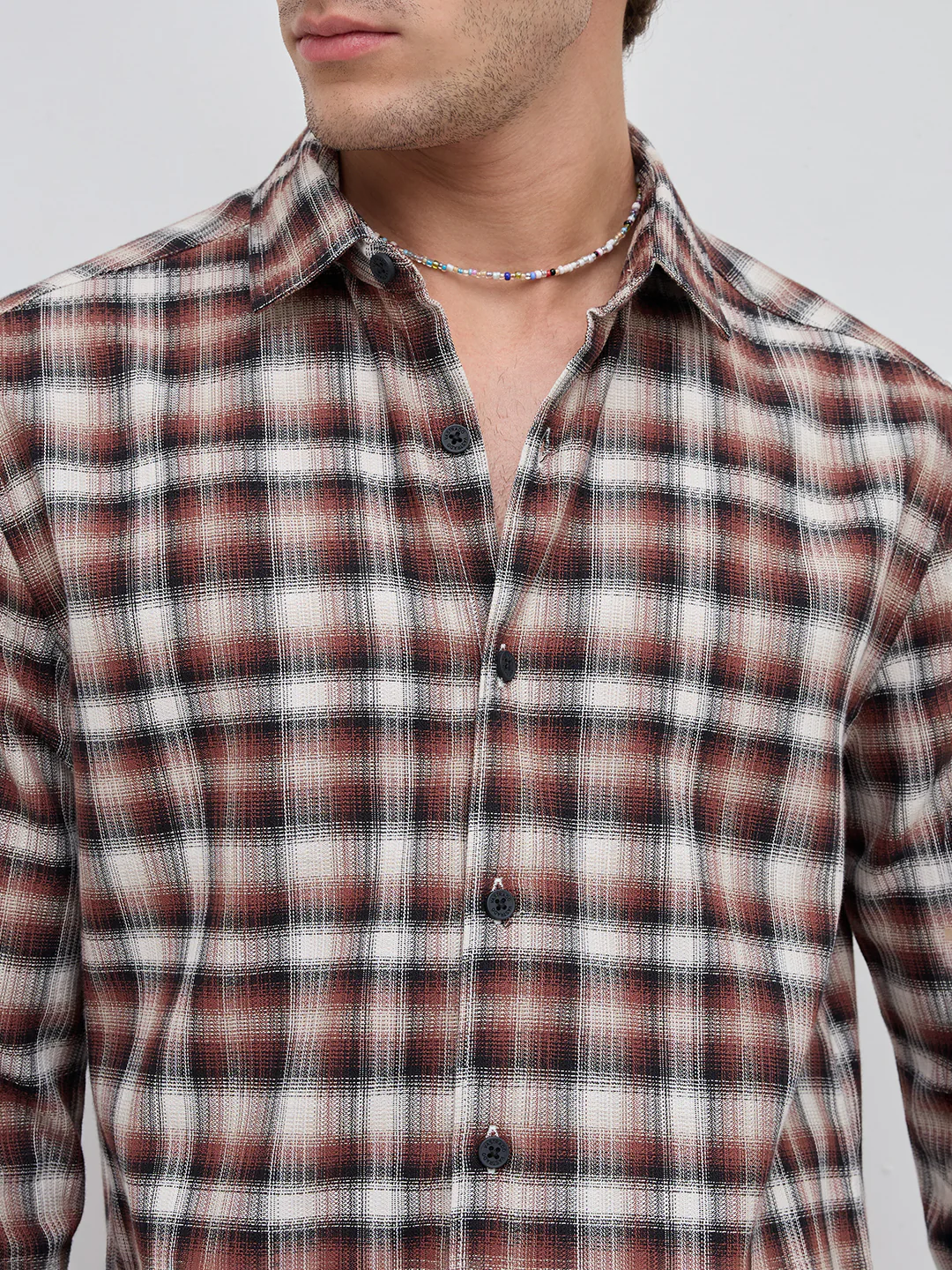 Brown & Ivory Shadow Checks Shirt - Image 3