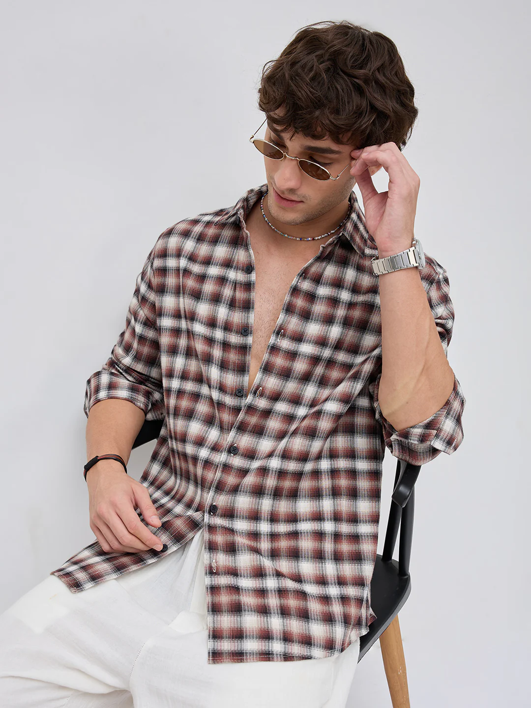 Brown & Ivory Shadow Checks Shirt - Image 4