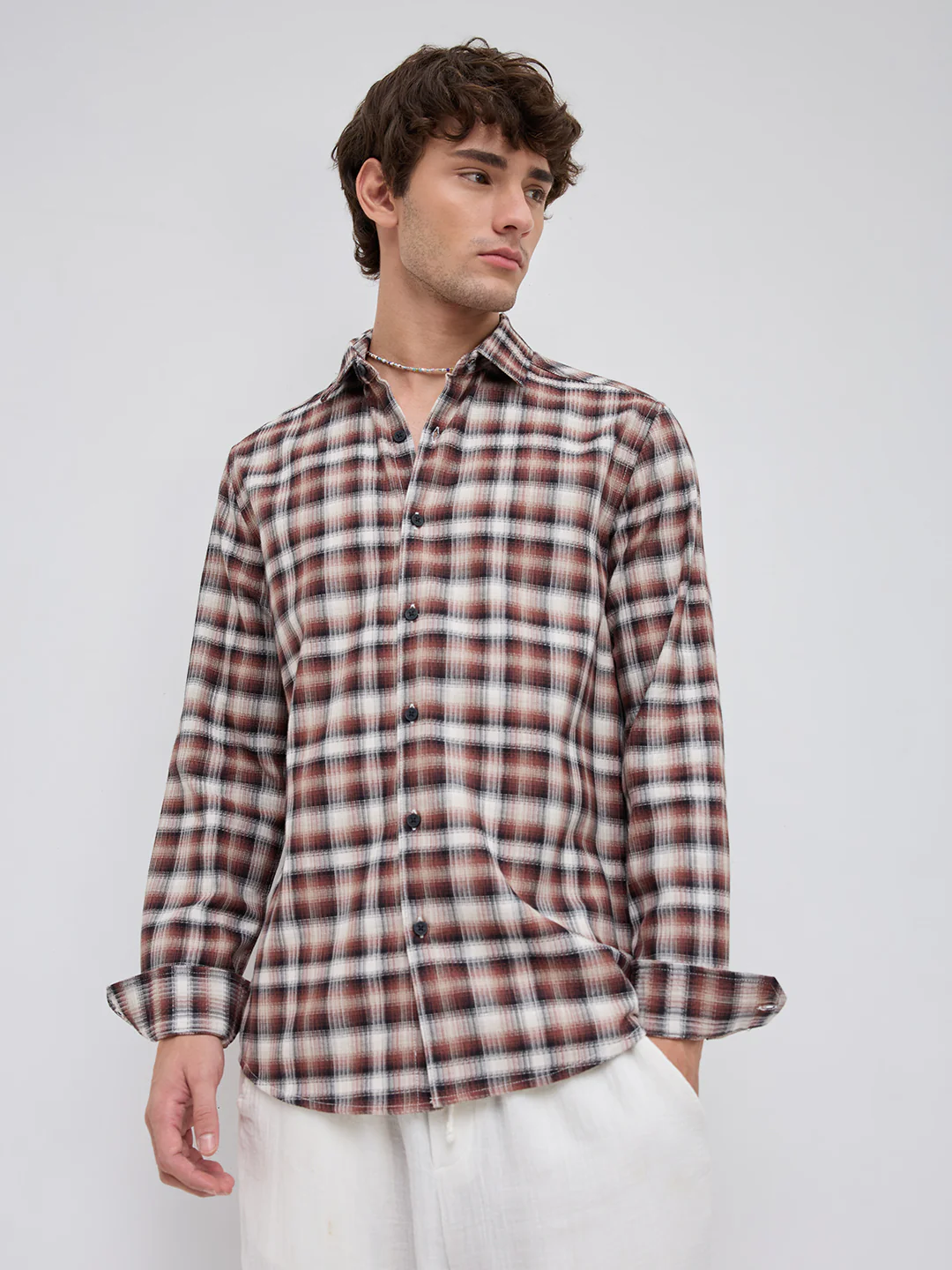 Brown & Ivory Shadow Checks Shirt - Image 6