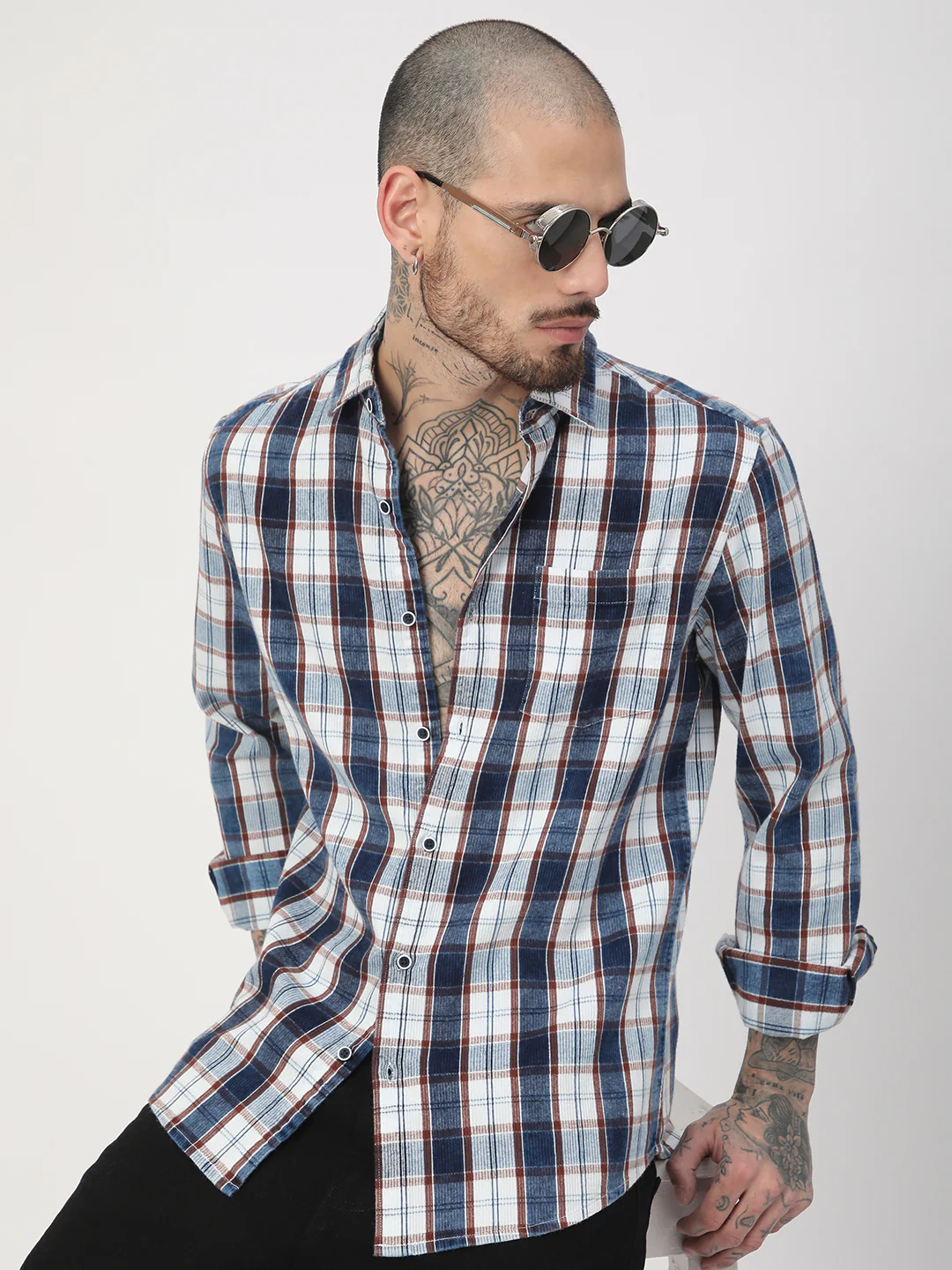 Denim Brown & Navy Plaid Checks Shirt