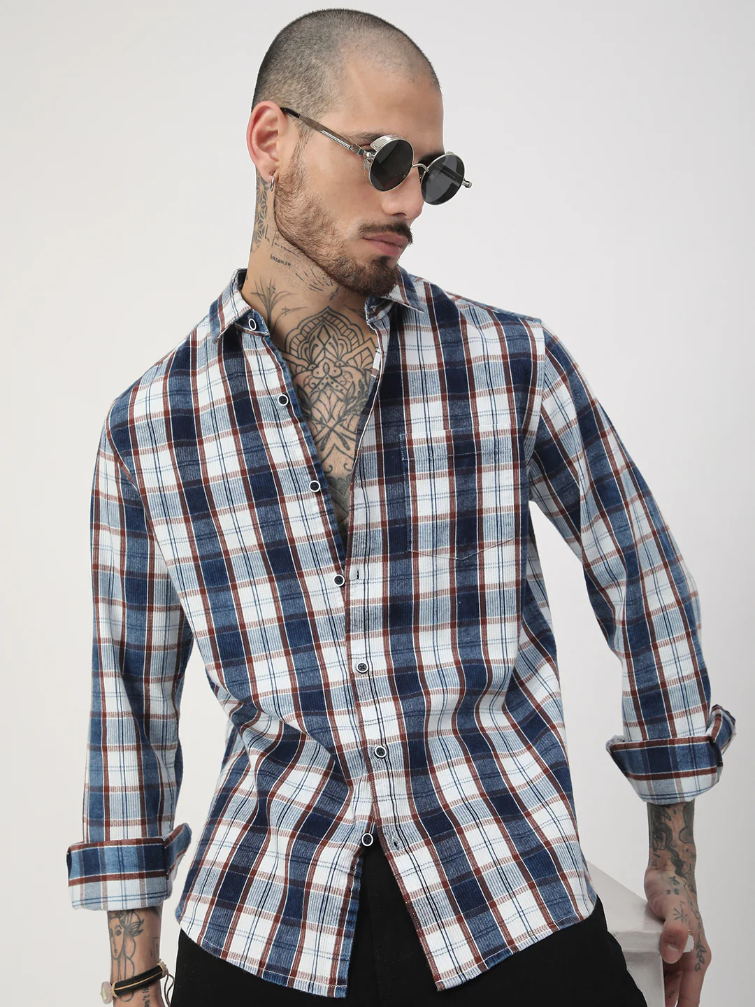 Denim Brown & Navy Plaid Checks Shirt - Image 4