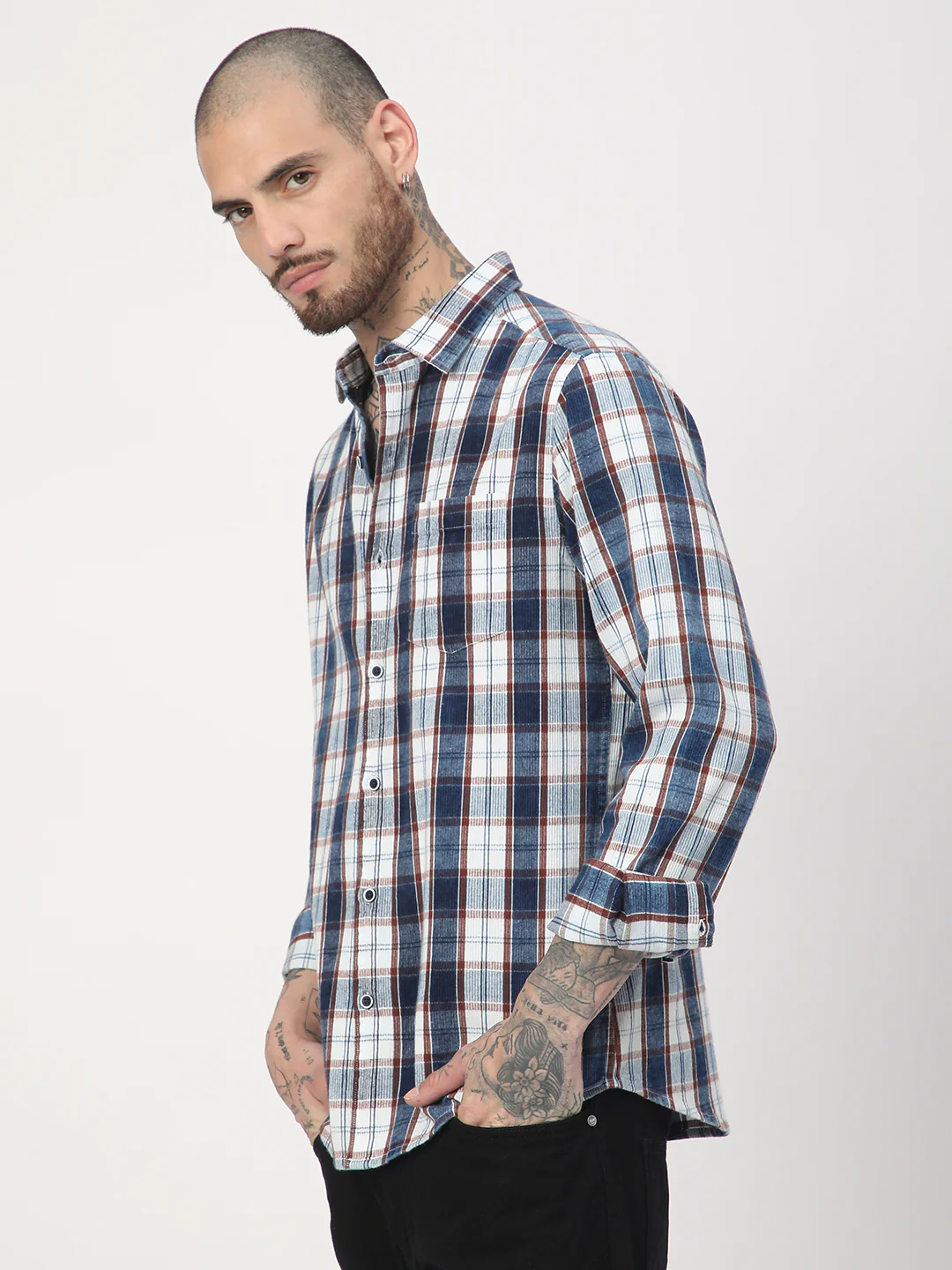 Denim Brown & Navy Plaid Checks Shirt - Image 6