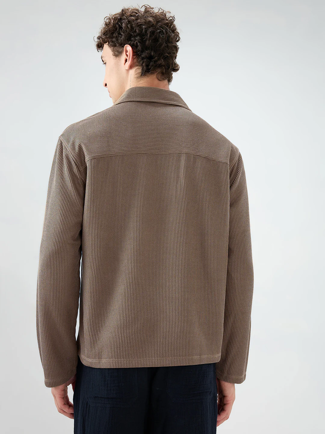 Brown Refined Textured Knitted Oversized Polo Shirt - Image 7