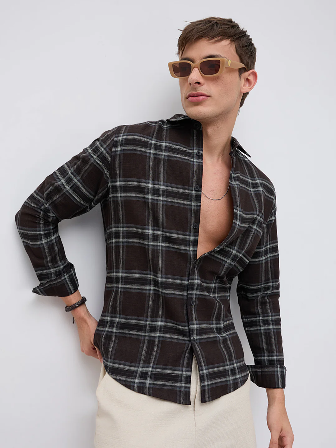 Brown & White Contrast Bold Checks Shirt - Image 2