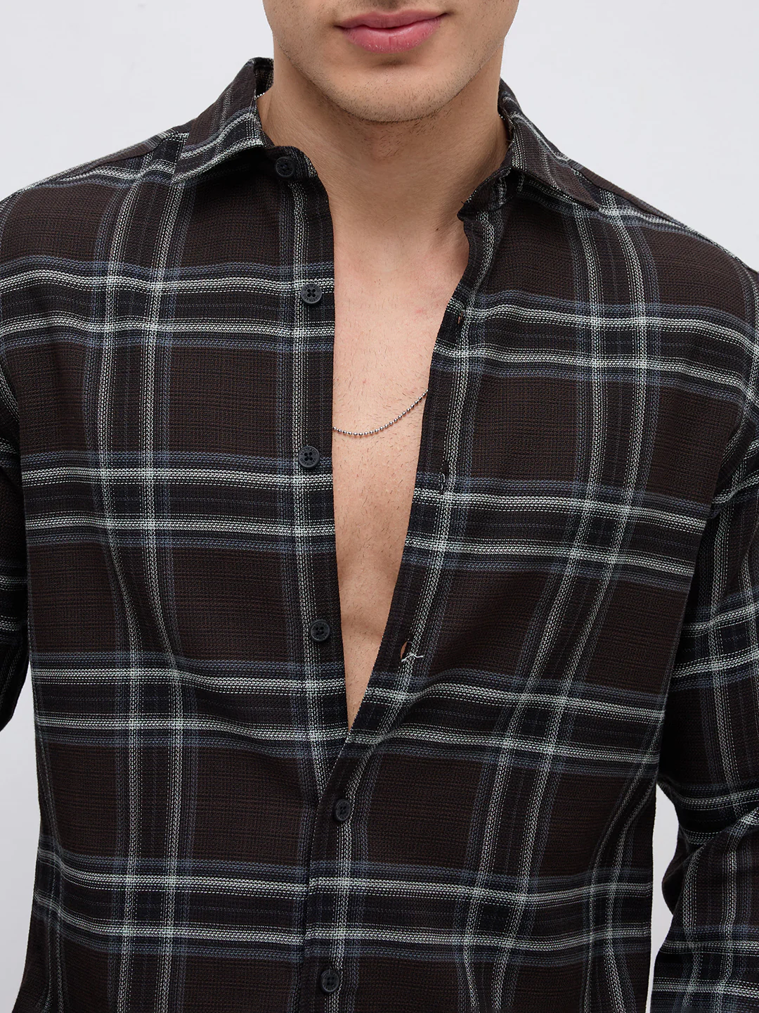 Brown & White Contrast Bold Checks Shirt - Image 3