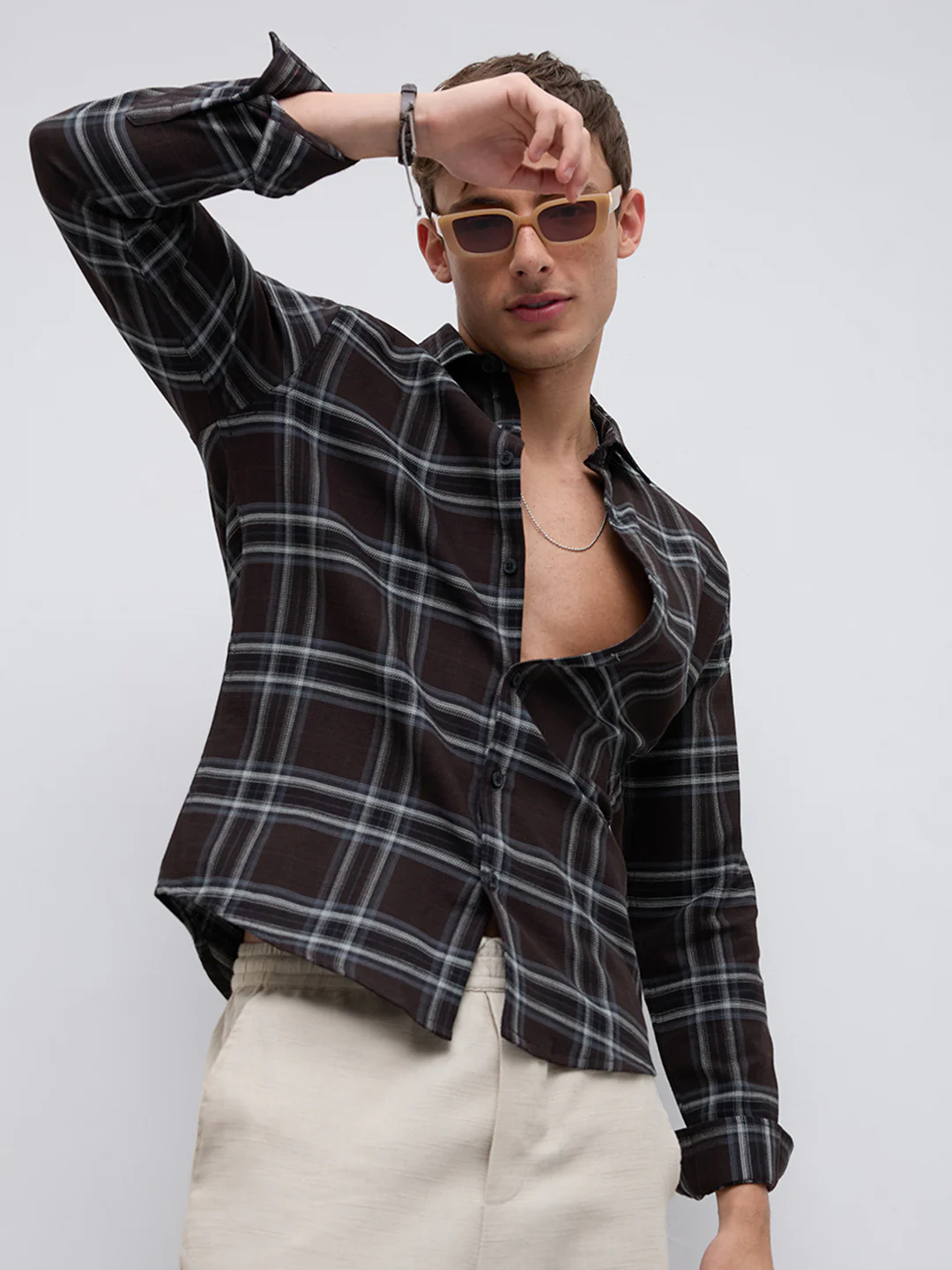Brown & White Contrast Bold Checks Shirt - Image 4