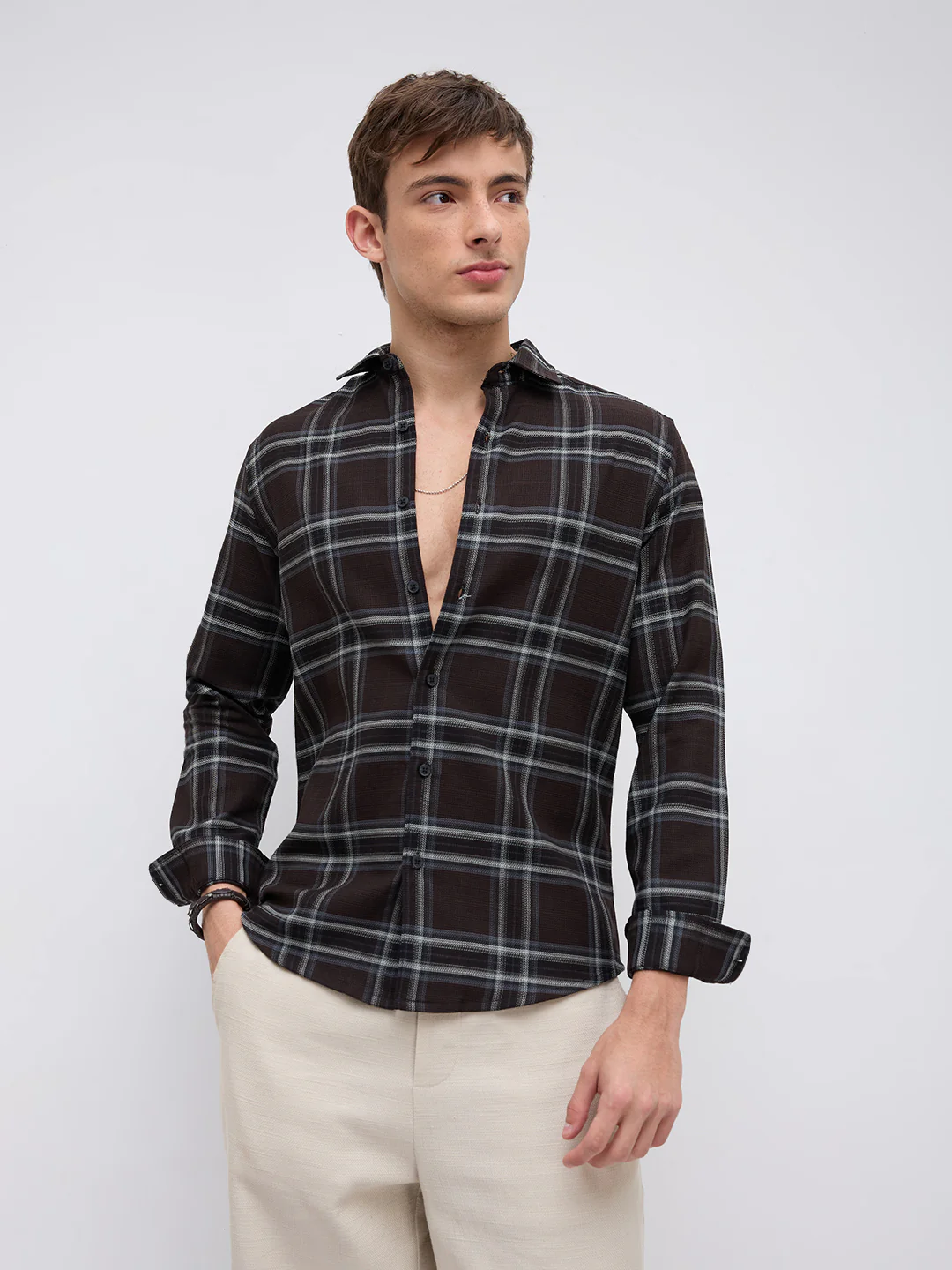 Brown & White Contrast Bold Checks Shirt - Image 5