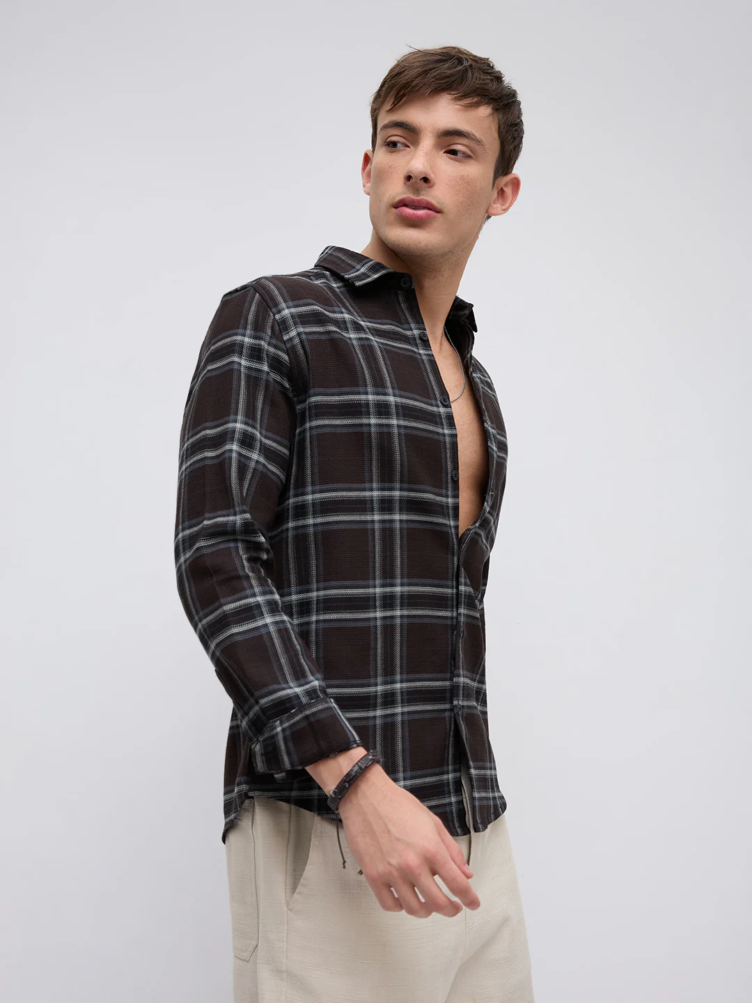 Brown & White Contrast Bold Checks Shirt - Image 6