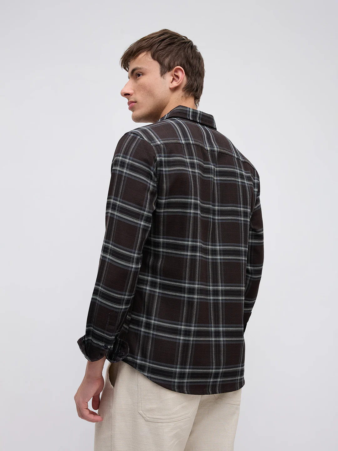 Brown & White Contrast Bold Checks Shirt - Image 7